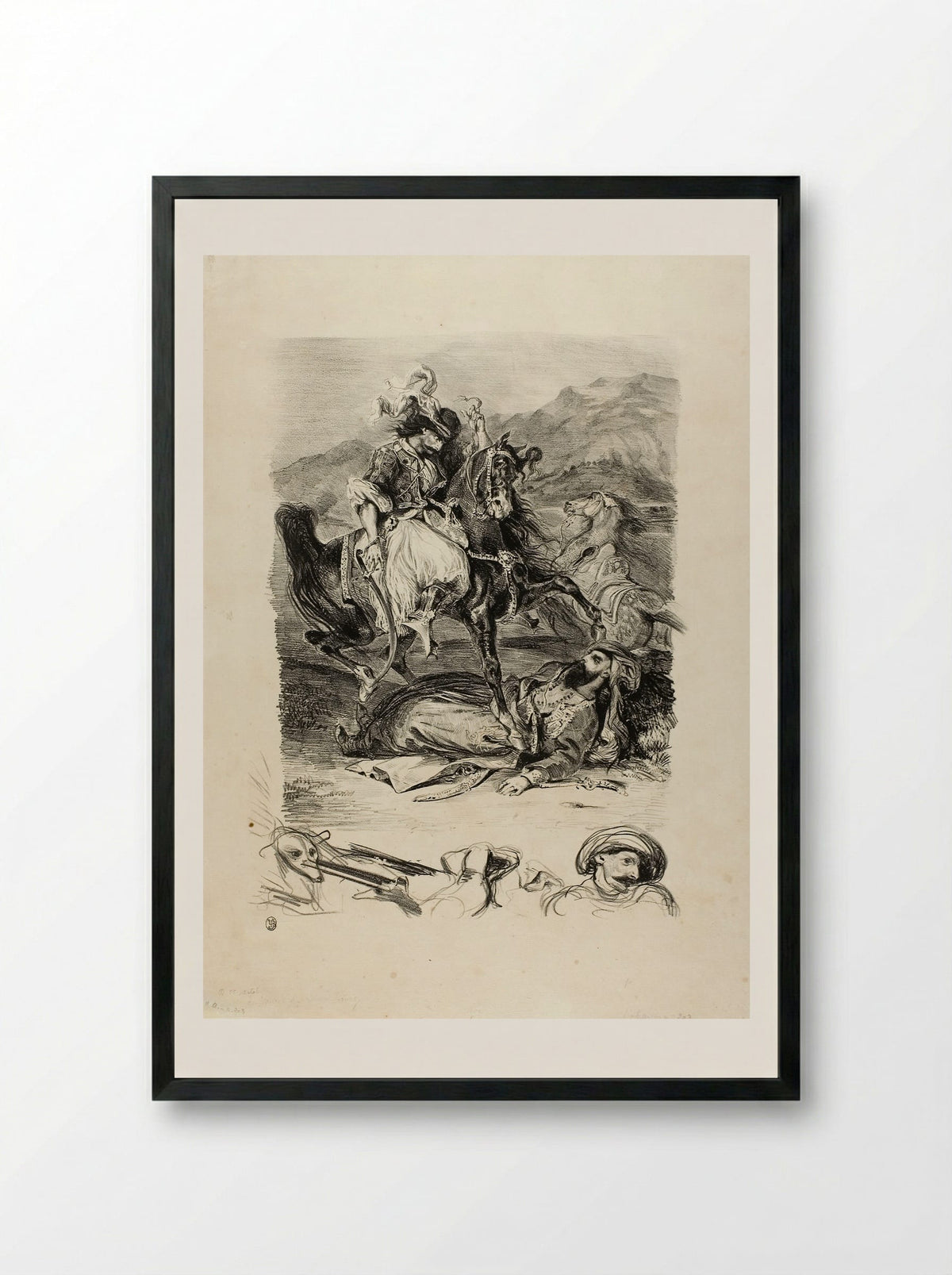 Combat Between the Giaour and the Pasha - Eugène Delacroix - Framed Print Black