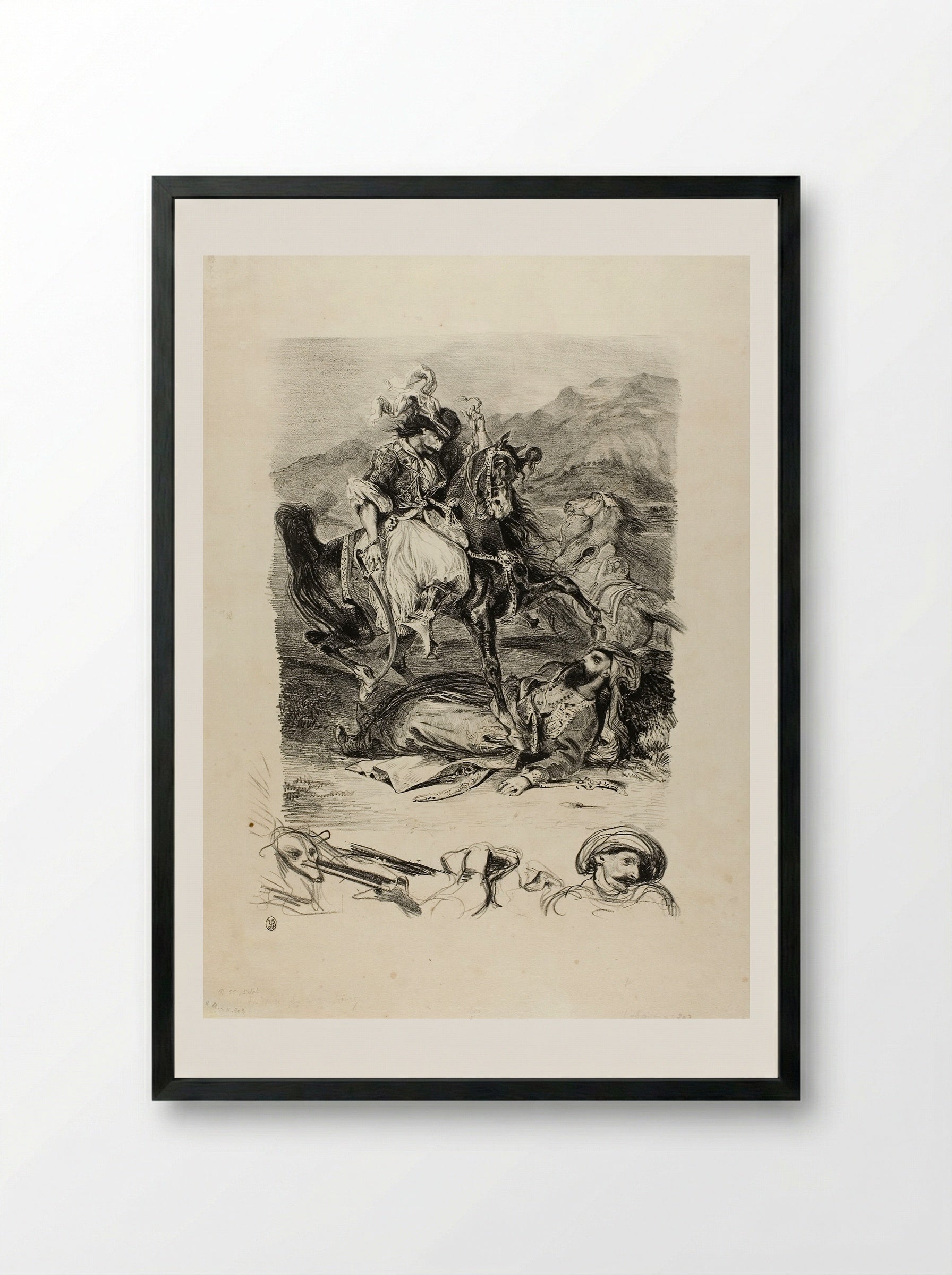 Combat Between the Giaour and the Pasha - Eugène Delacroix - Framed Print Black