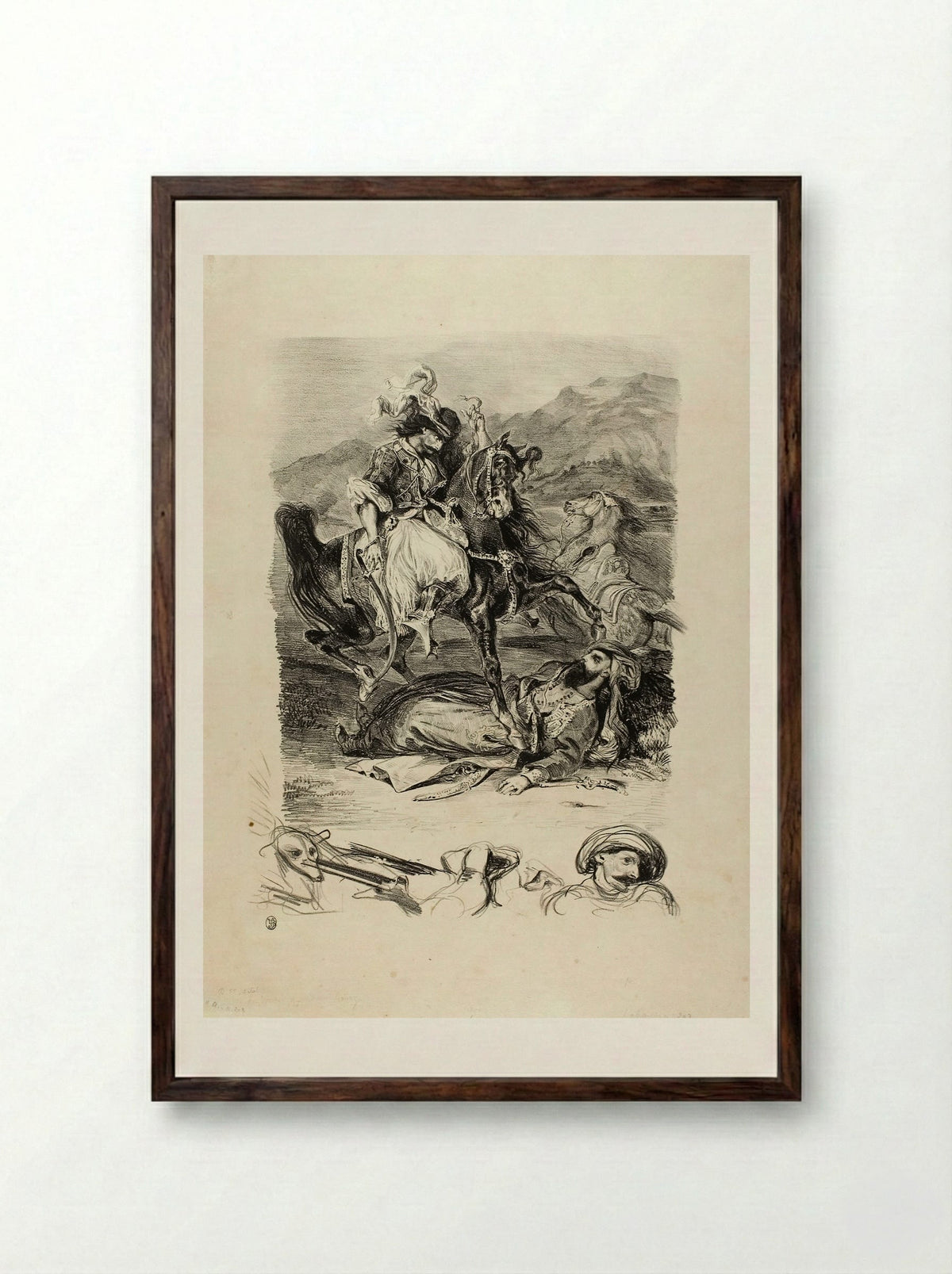 Combat Between the Giaour and the Pasha - Eugène Delacroix - Framed Print Dark Wood
