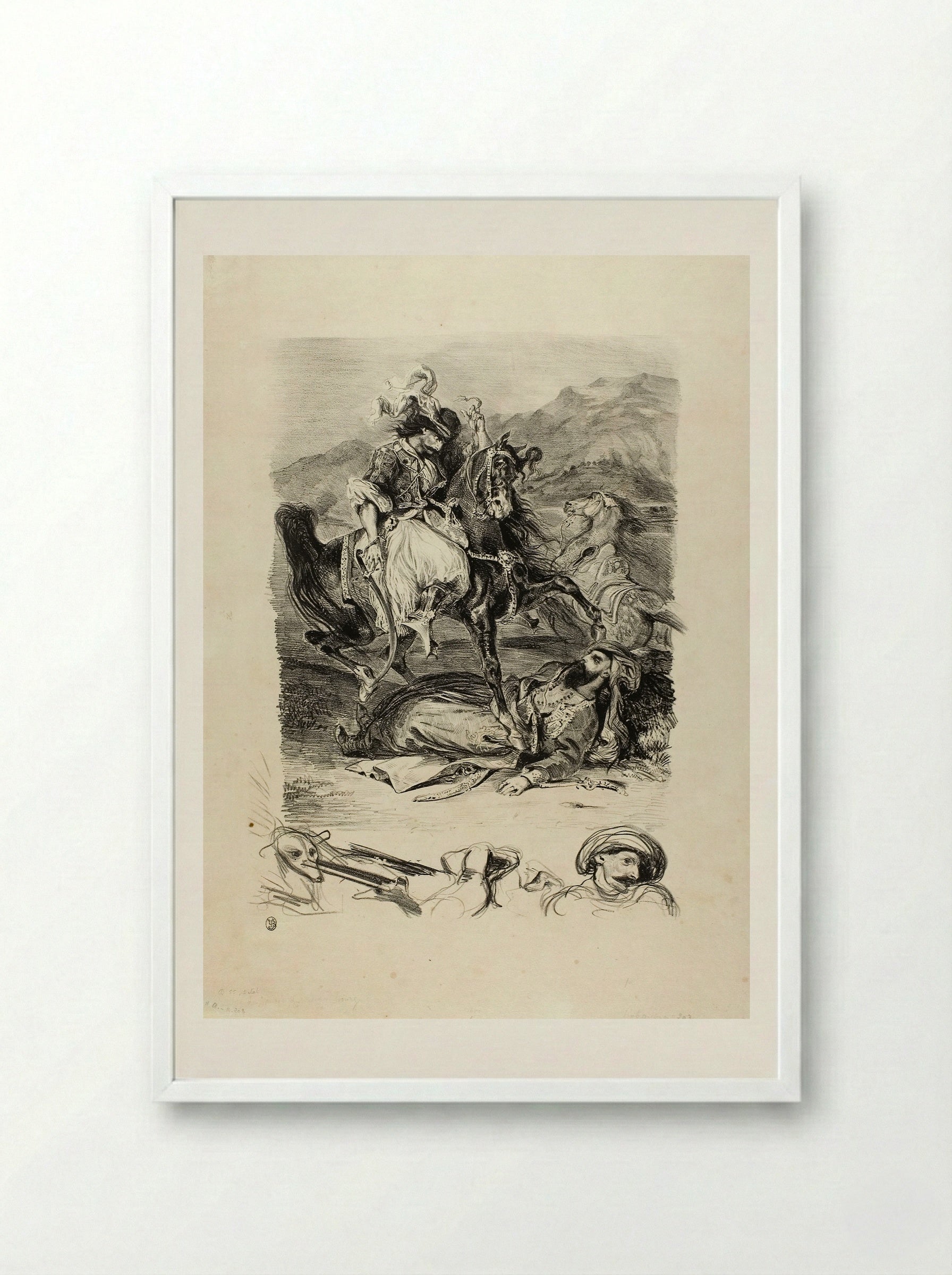 Combat Between the Giaour and the Pasha - Eugène Delacroix - Framed Print White