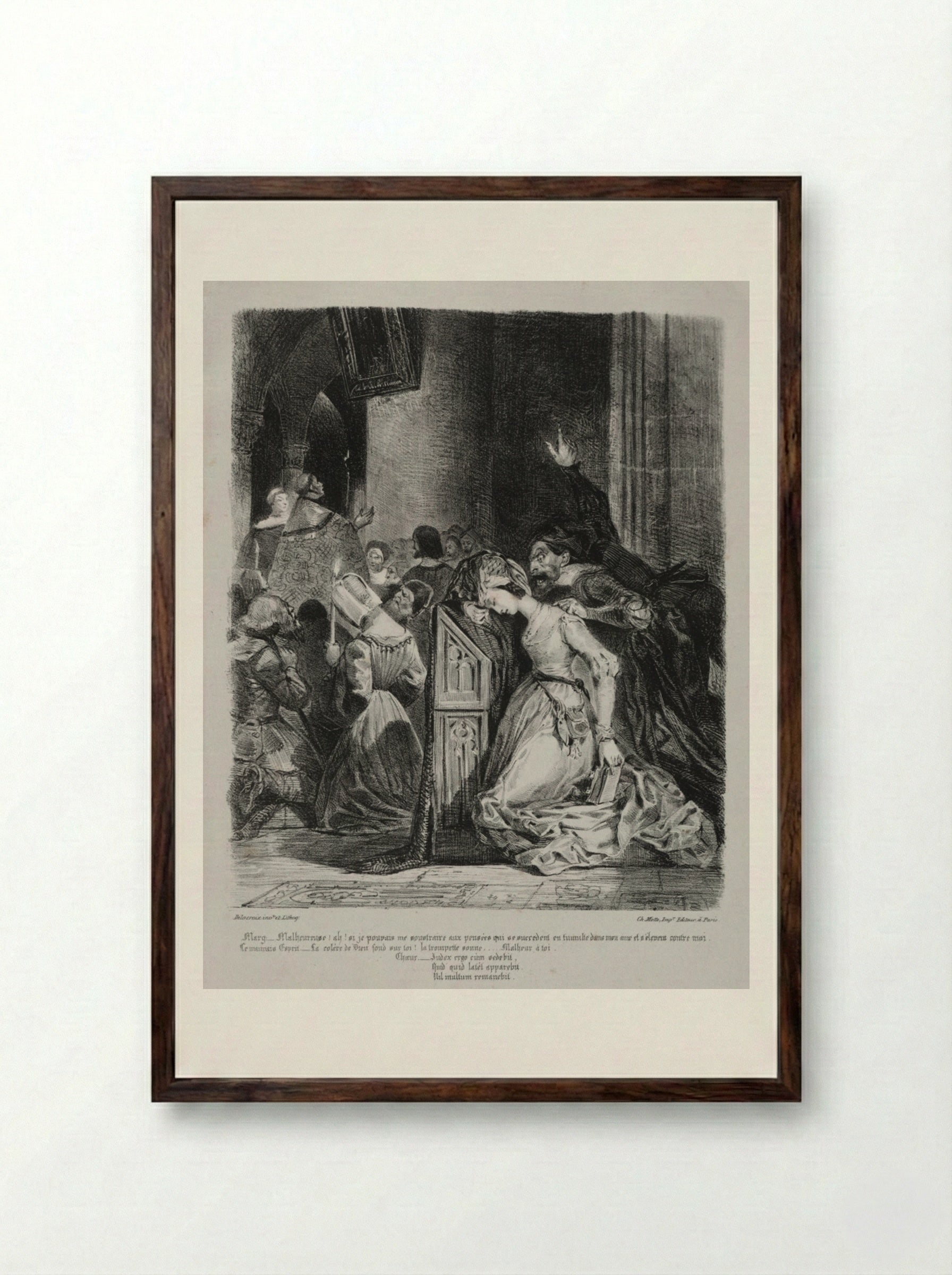 Marguerite at Church (from Faust) - Eugène Delacroix - Framed Print Dark Wood
