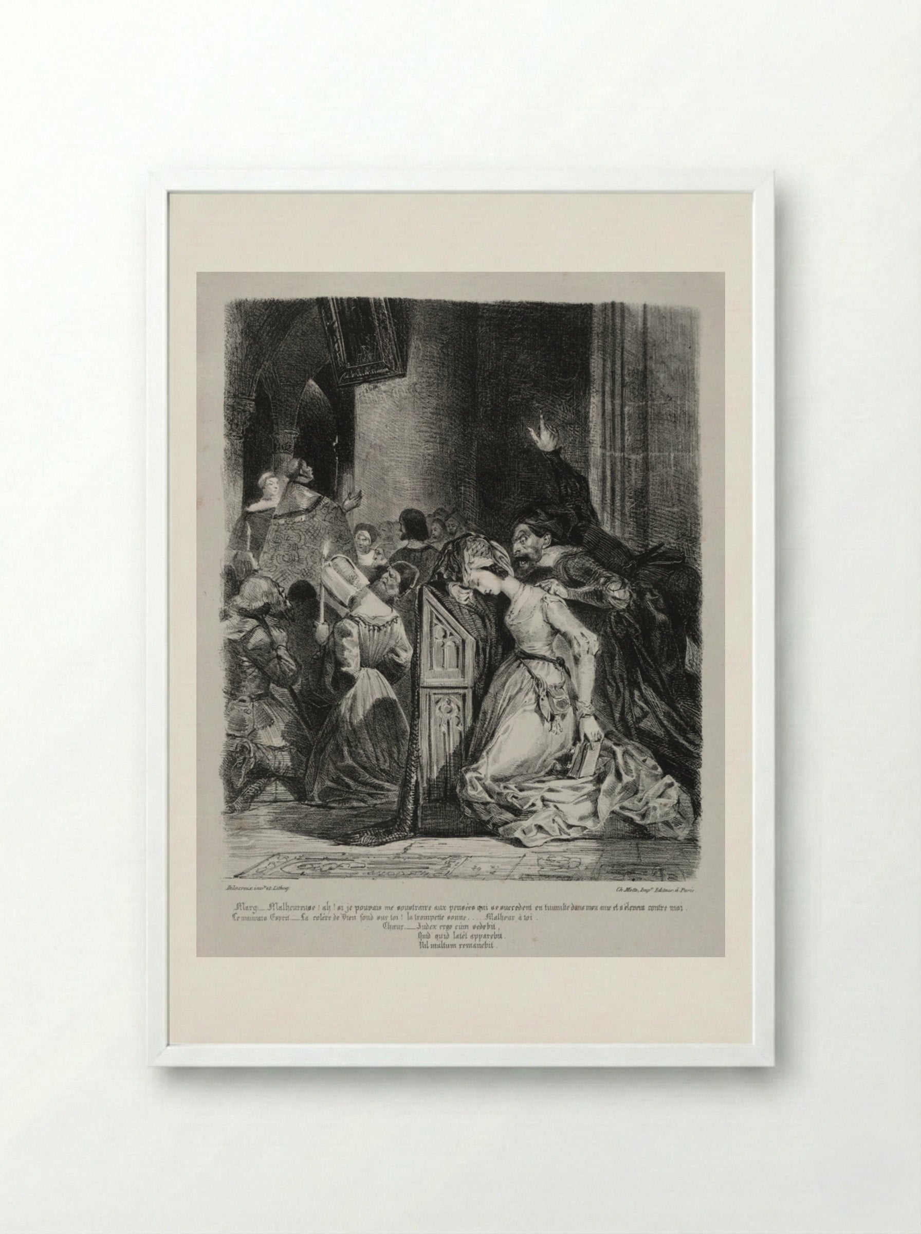 Marguerite at Church (from Faust) - Eugène Delacroix - Framed Print White