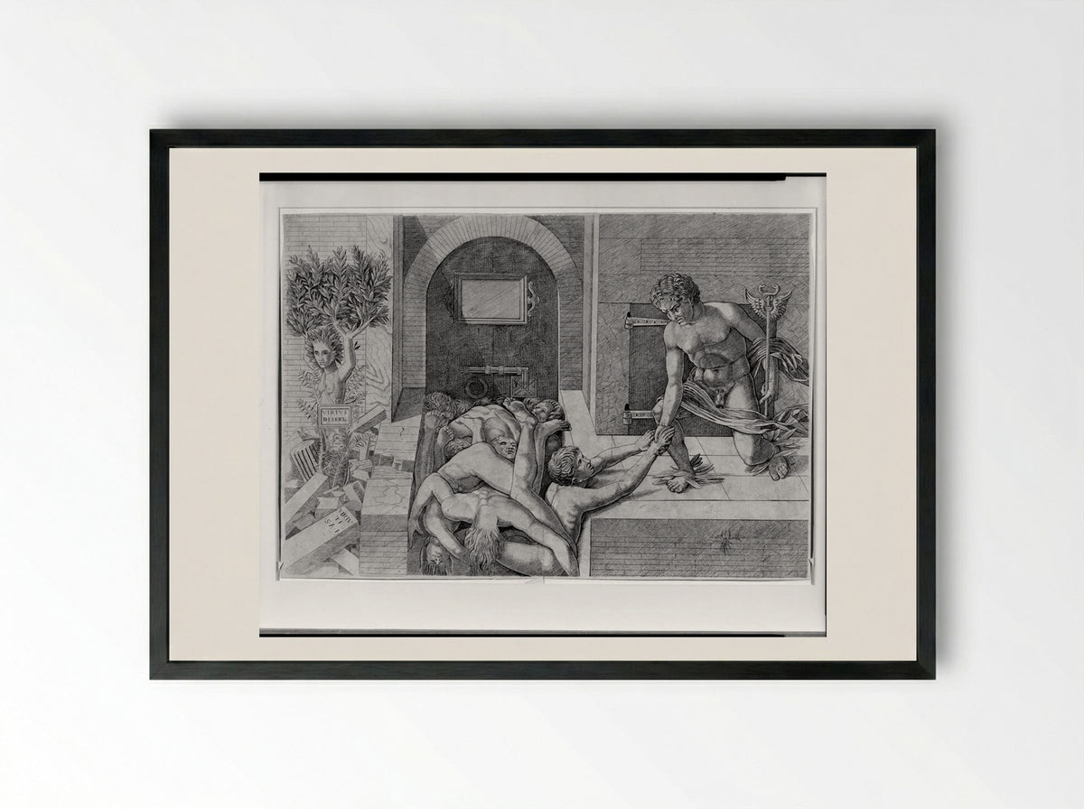 Ignorance and Mercury: An Allegory of Virtue and Vice (Lower Half) - Andrea Mantegna - Framed Print Black