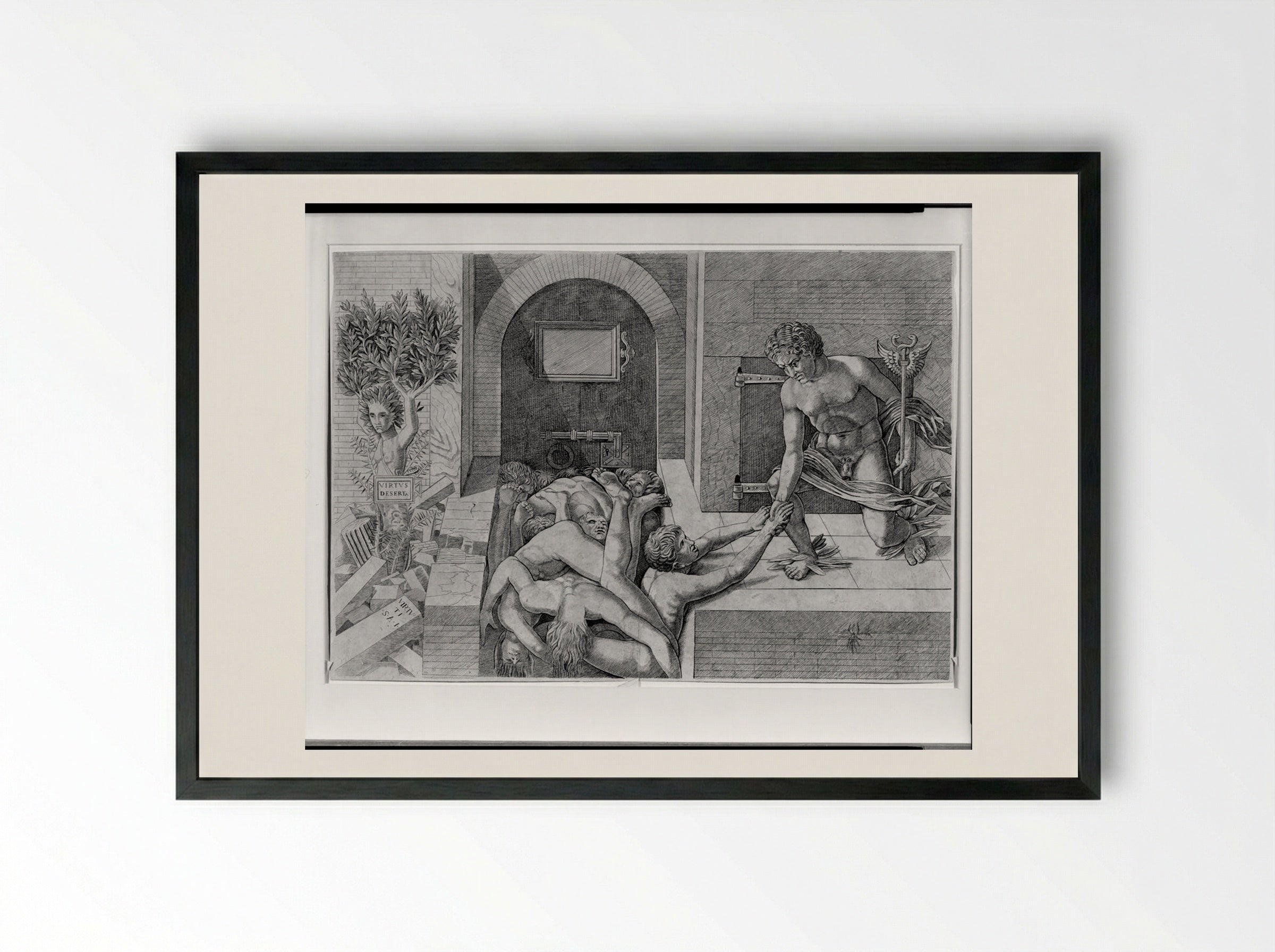 Ignorance and Mercury: An Allegory of Virtue and Vice (Lower Half) - Andrea Mantegna - Framed Print Black
