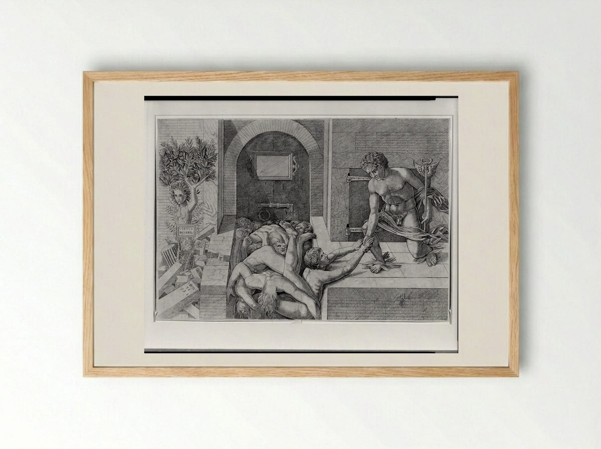 Ignorance and Mercury: An Allegory of Virtue and Vice (Lower Half) - Andrea Mantegna - Framed Print Wood