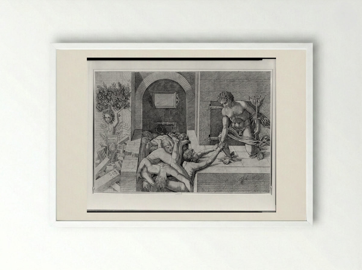 Ignorance and Mercury: An Allegory of Virtue and Vice (Lower Half) - Andrea Mantegna - Framed Print White