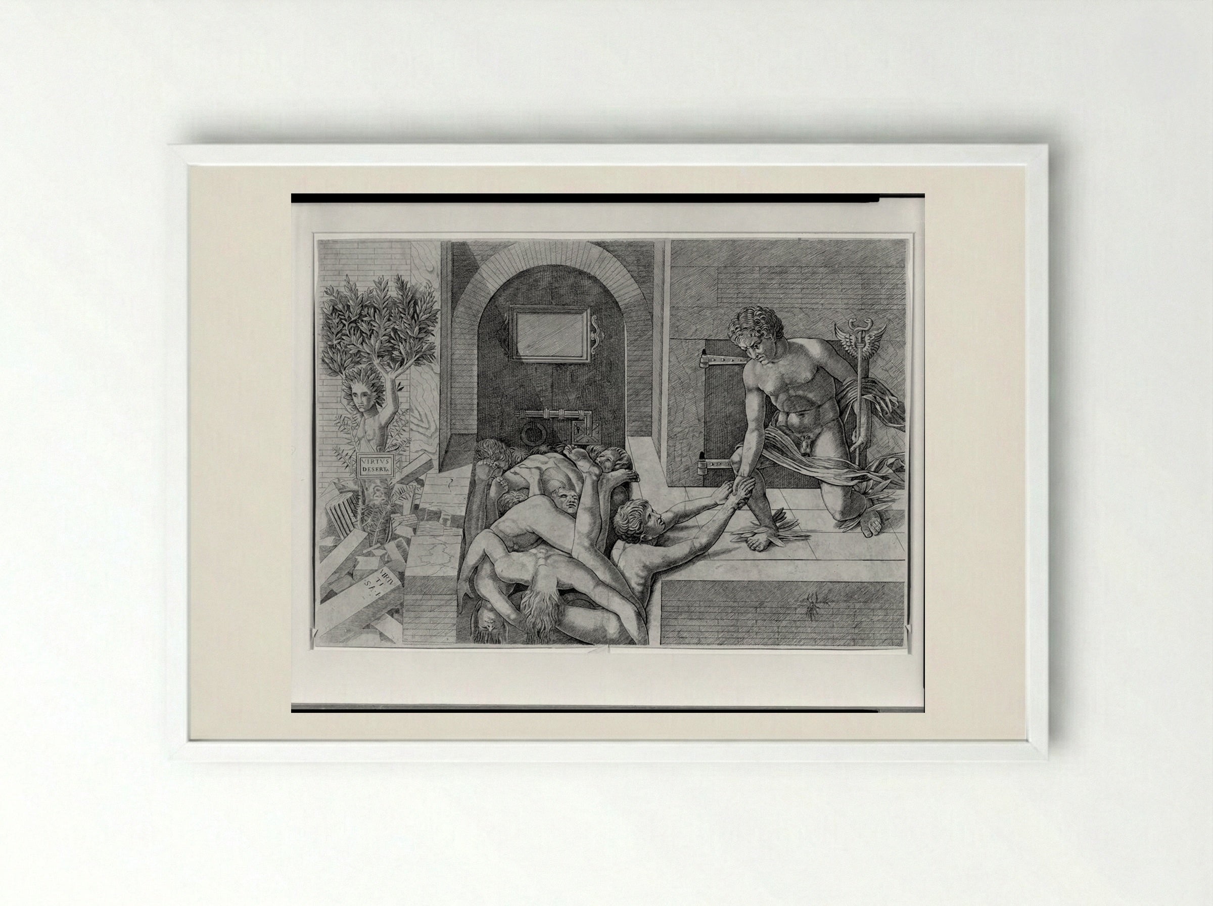Ignorance and Mercury: An Allegory of Virtue and Vice (Lower Half) - Andrea Mantegna - Framed Print White