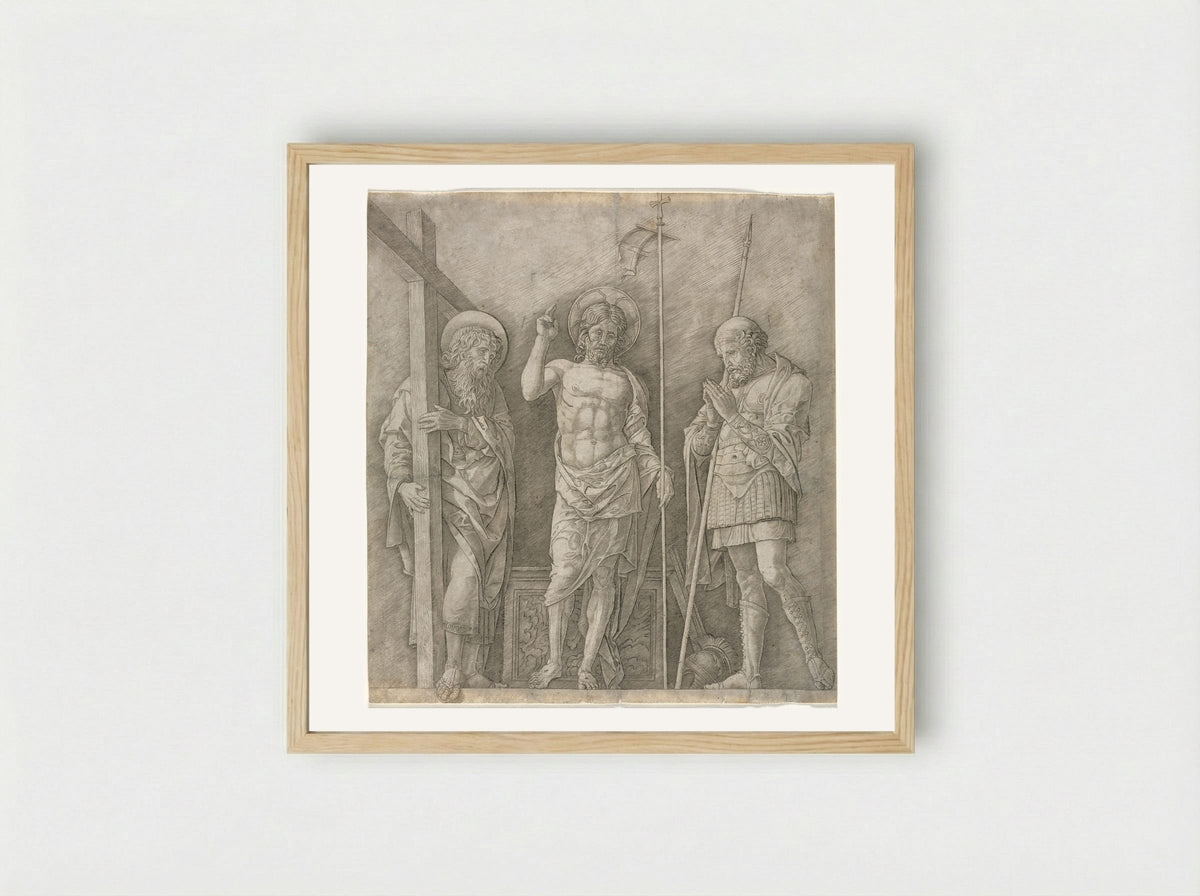 Risen Christ between Saint Andrew and Saint Longinus - Andrea Mantegna - Framed Print Wood