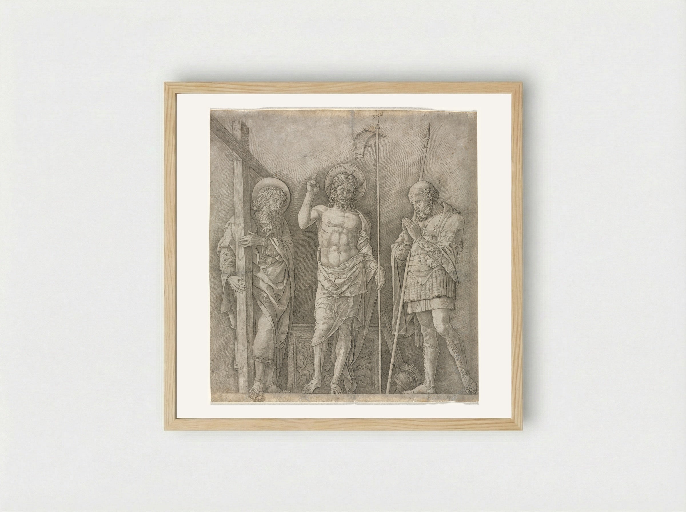 Risen Christ between Saint Andrew and Saint Longinus - Andrea Mantegna - Framed Print Wood