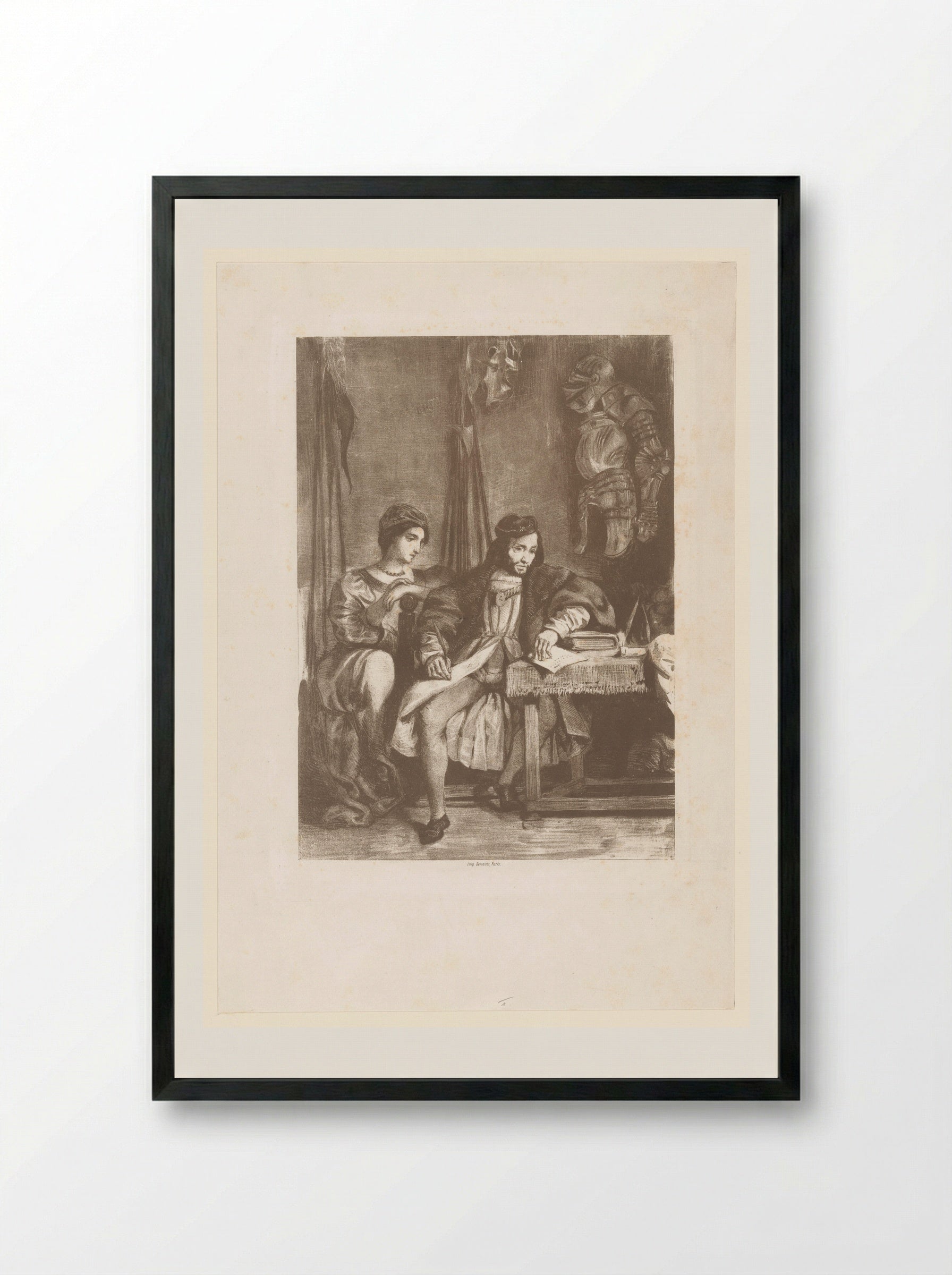 Götz von Berlichingen Writing His Memoirs - Eugène Delacroix - Framed Print Black