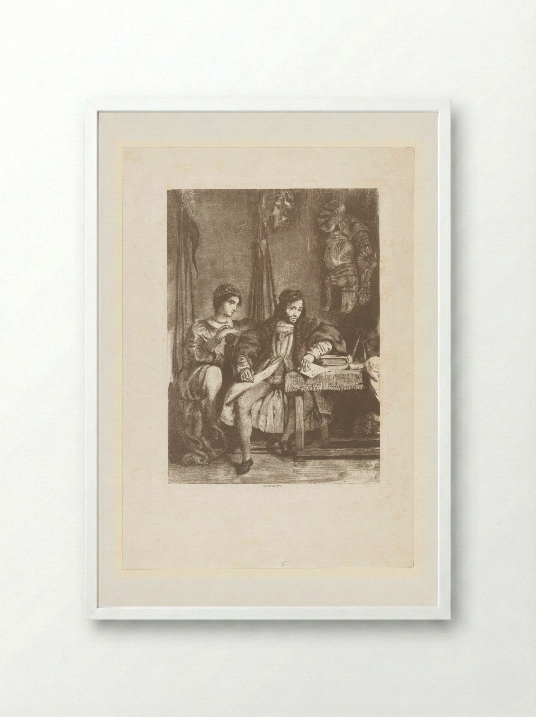 Götz von Berlichingen Writing His Memoirs - Eugène Delacroix - Framed Print White