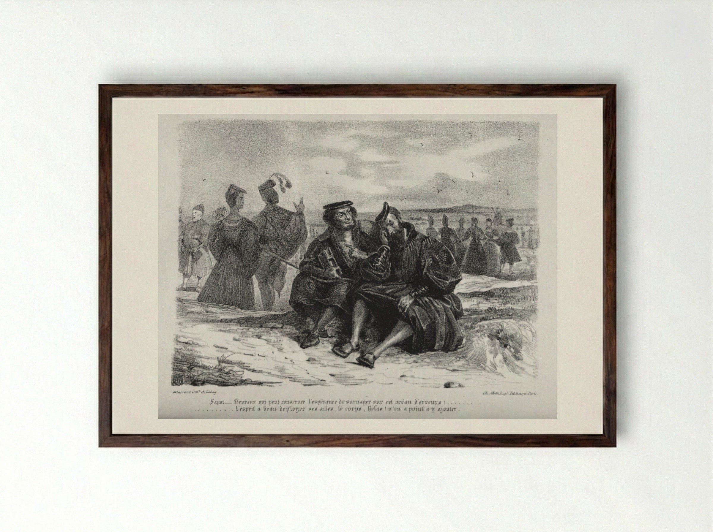 Faust and Wagner - Eugène Delacroix - Framed Print Dark Wood