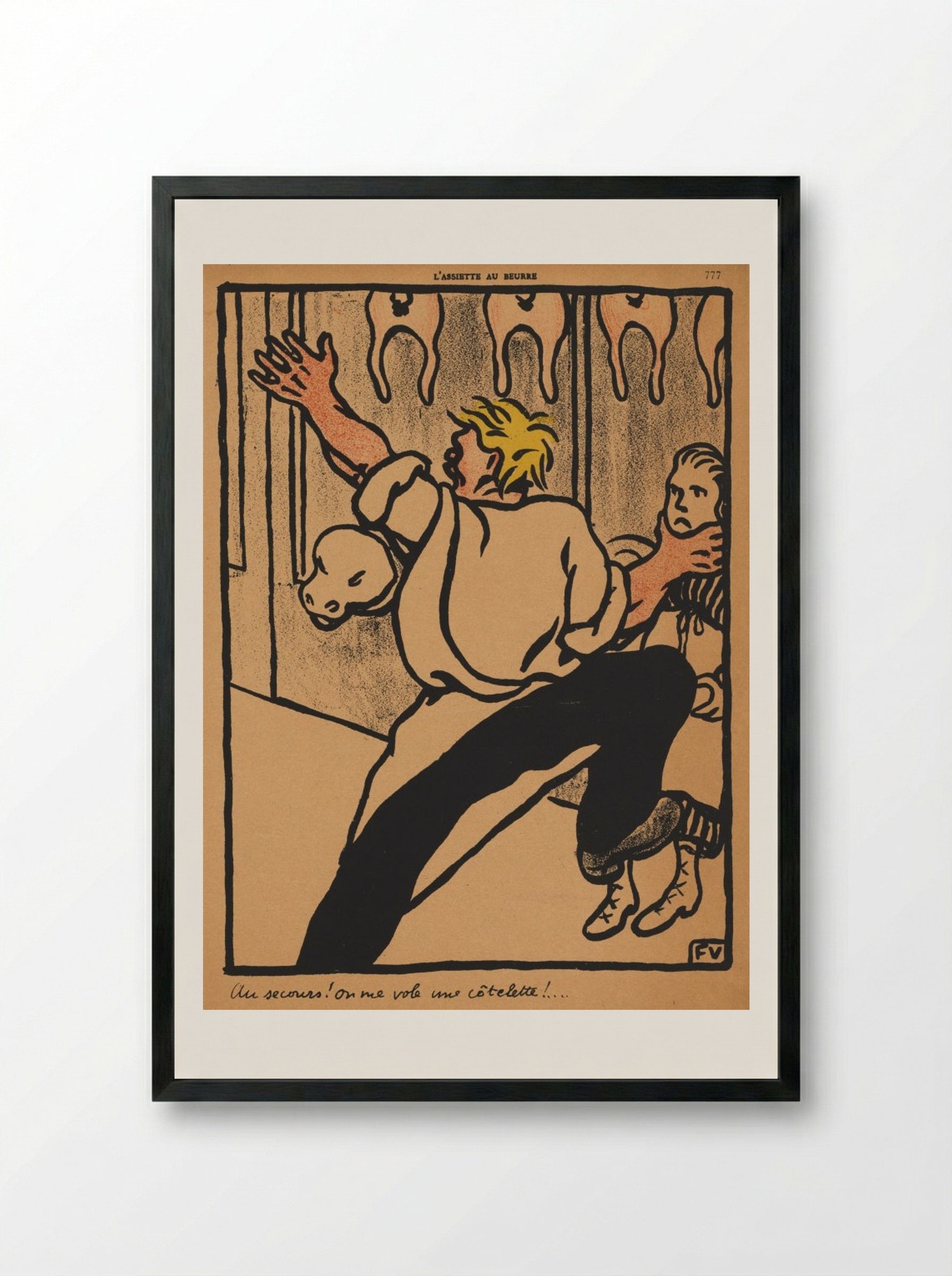 Help! My cutlet's being stolen! - Félix Vallotton - Framed Print Black