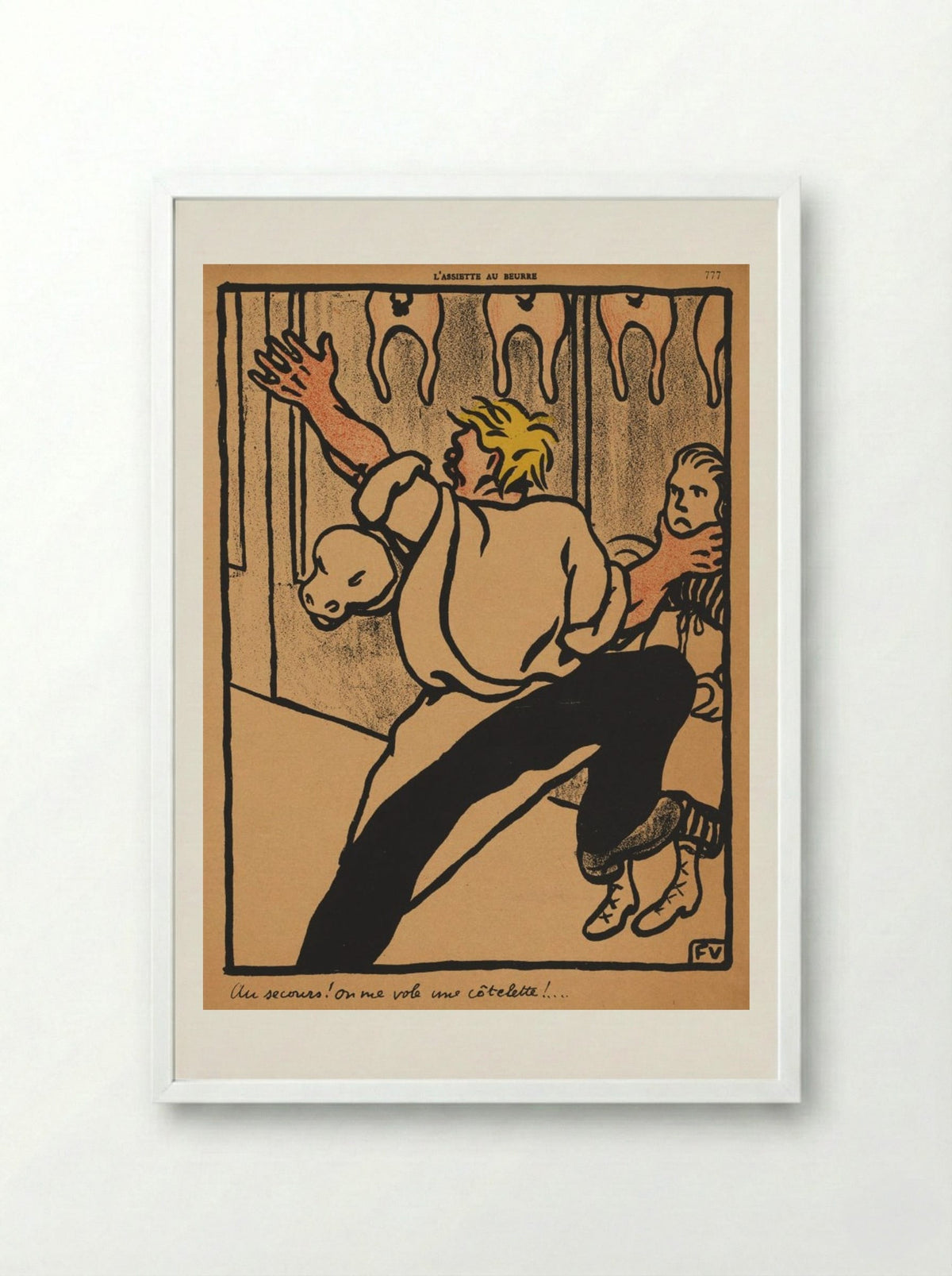 Help! My cutlet's being stolen! - Félix Vallotton - Framed Print White