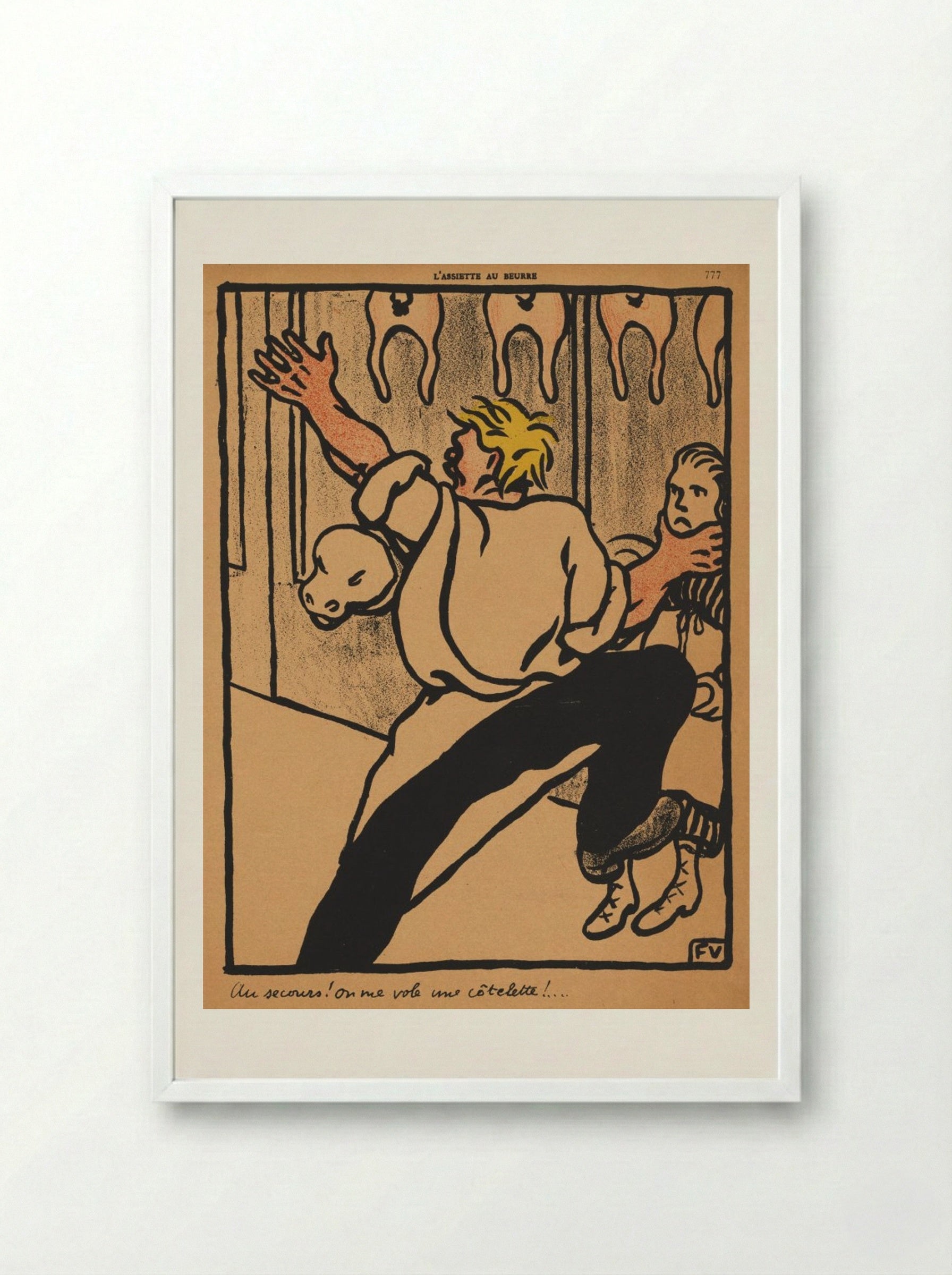 Help! My cutlet's being stolen! - Félix Vallotton - Framed Print White