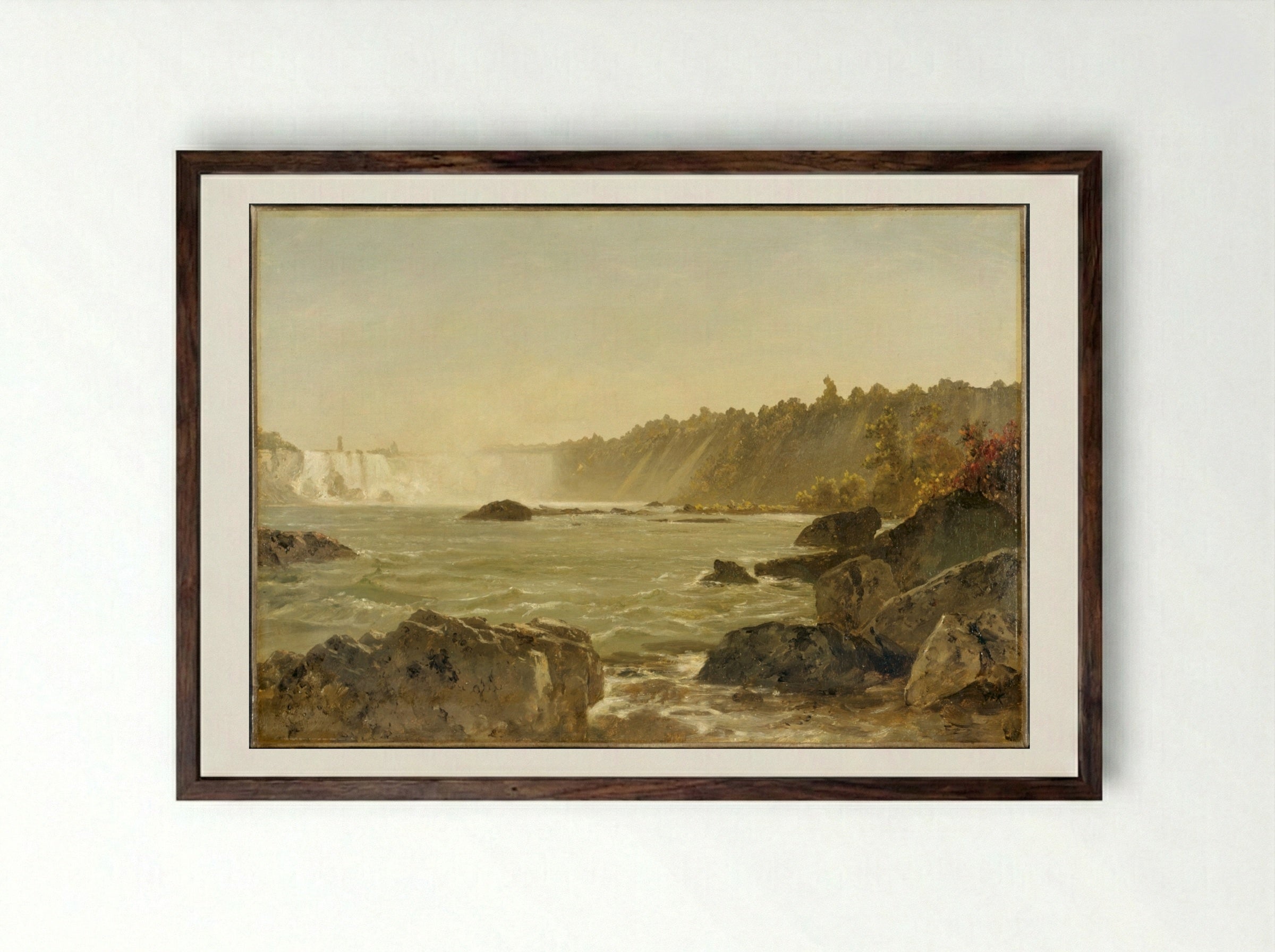 View of Niagara Falls - John Frederick Kensett - Framed Print Dark Wood