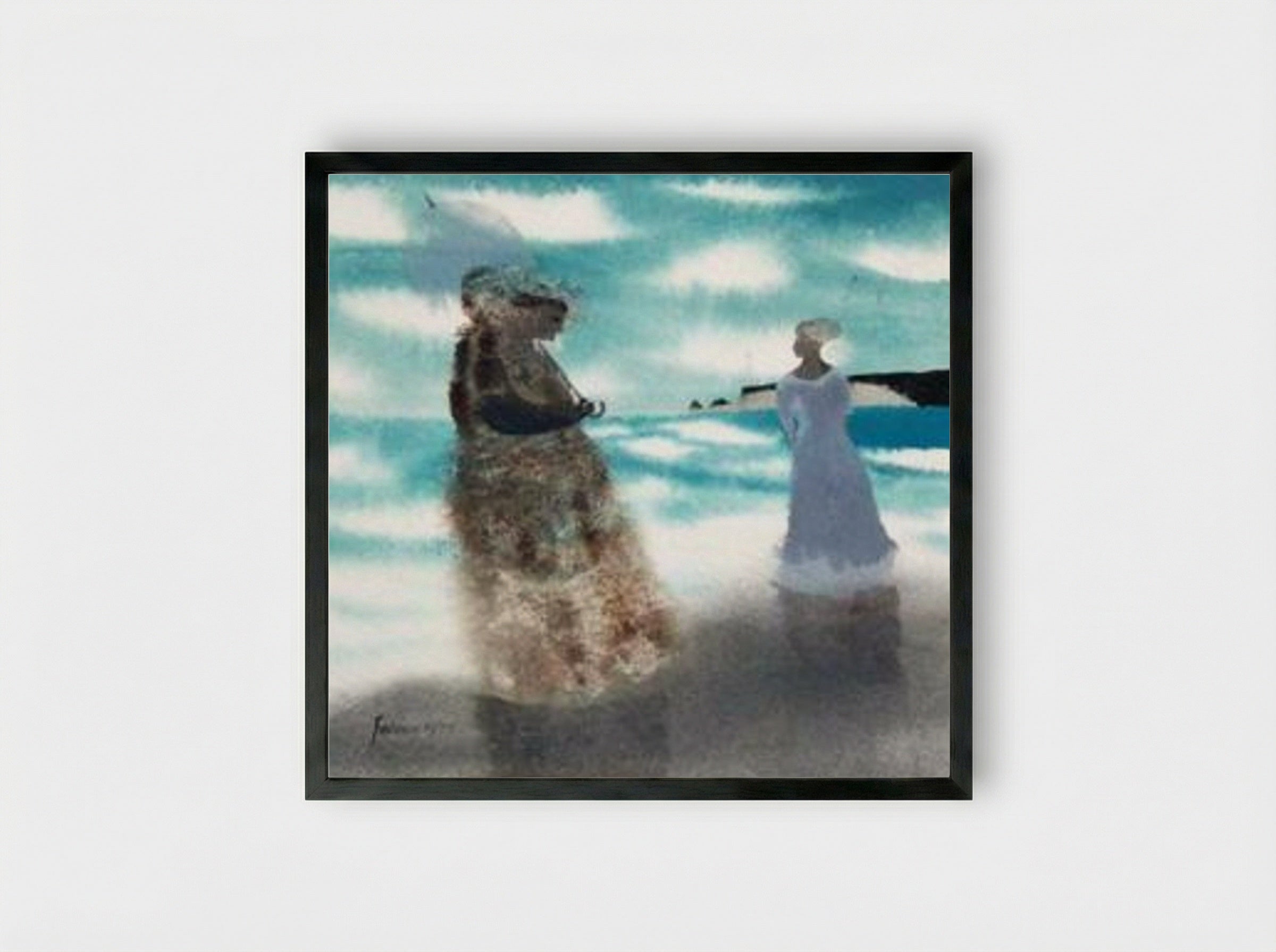 Two Women on the Shore - Mary Fedden - Framed Print Black
