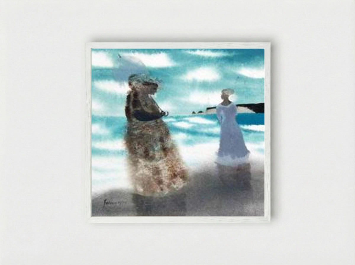Two Women on the Shore - Mary Fedden - Framed Print White