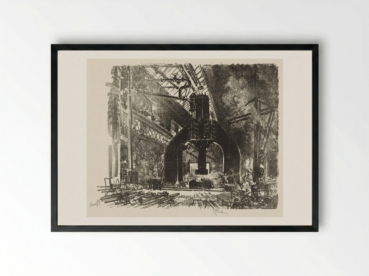English War Work: The Great Hammer - Joseph Pennell - Framed Print Black