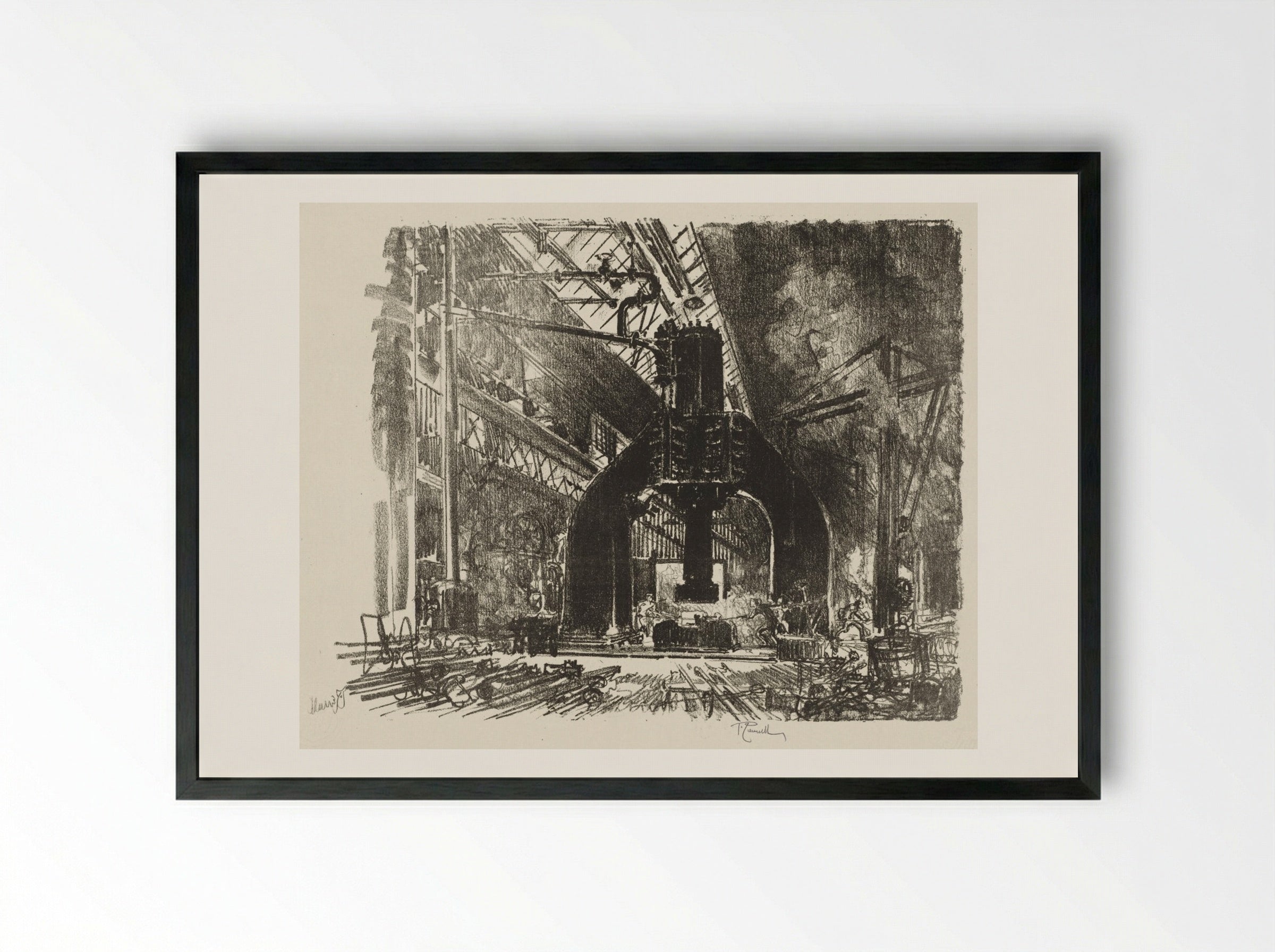 English War Work: The Great Hammer - Joseph Pennell - Framed Print Black