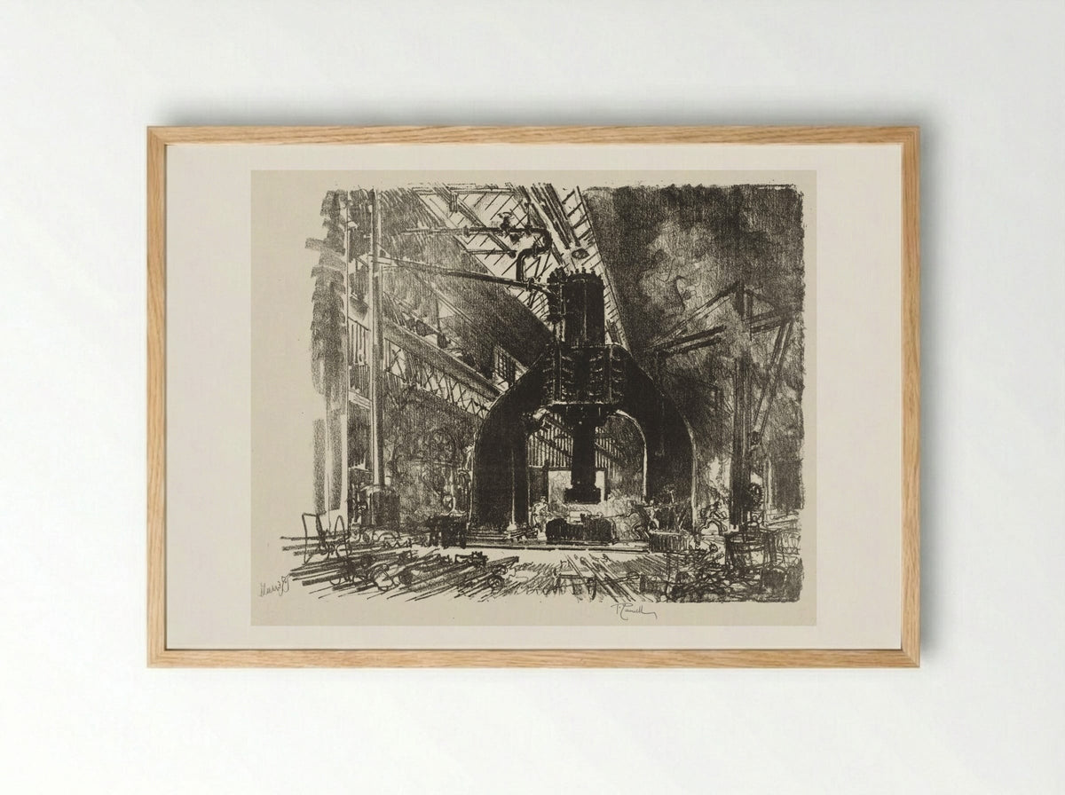 English War Work: The Great Hammer - Joseph Pennell - Framed Print Wood