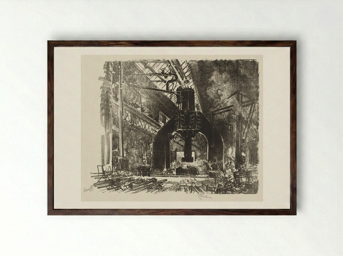 English War Work: The Great Hammer - Joseph Pennell - Framed Print Dark Wood