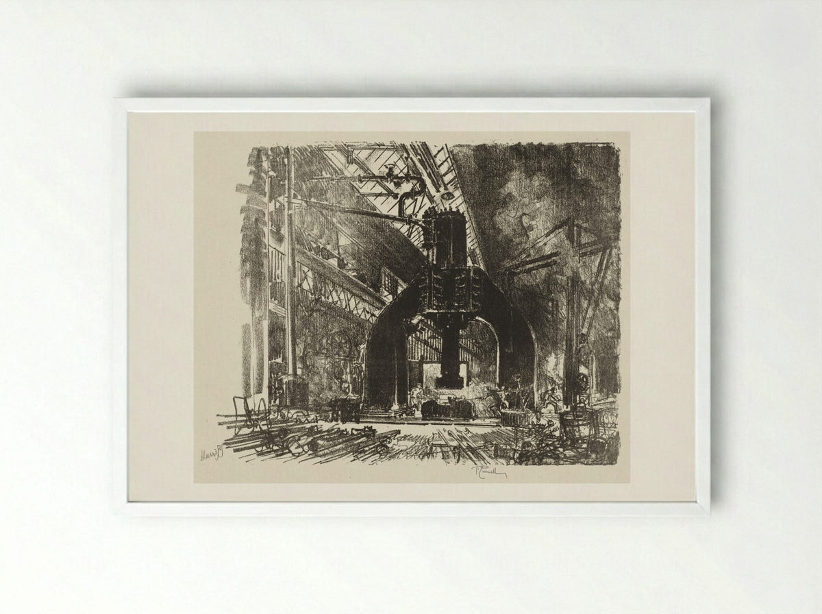 English War Work: The Great Hammer - Joseph Pennell - Framed Print White