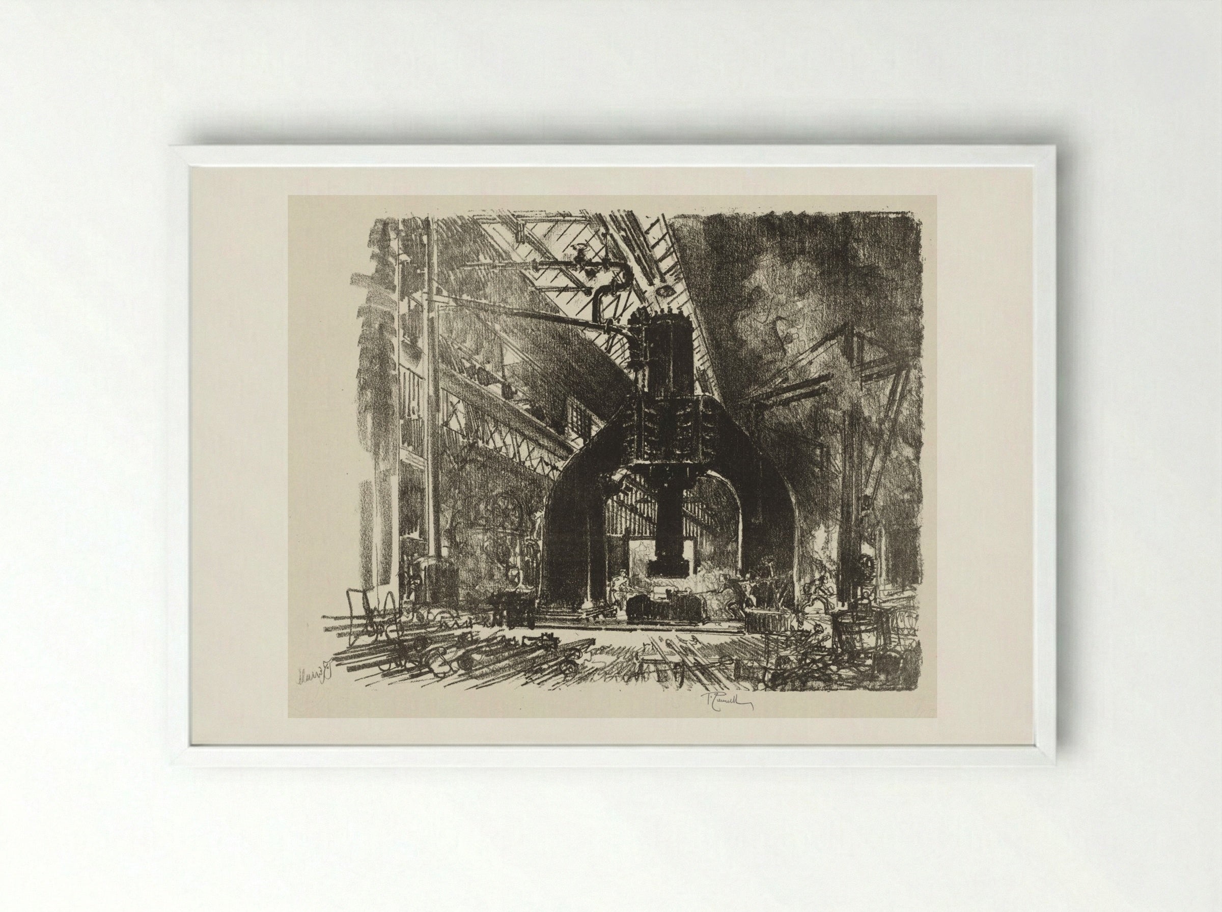 English War Work: The Great Hammer - Joseph Pennell - Framed Print White