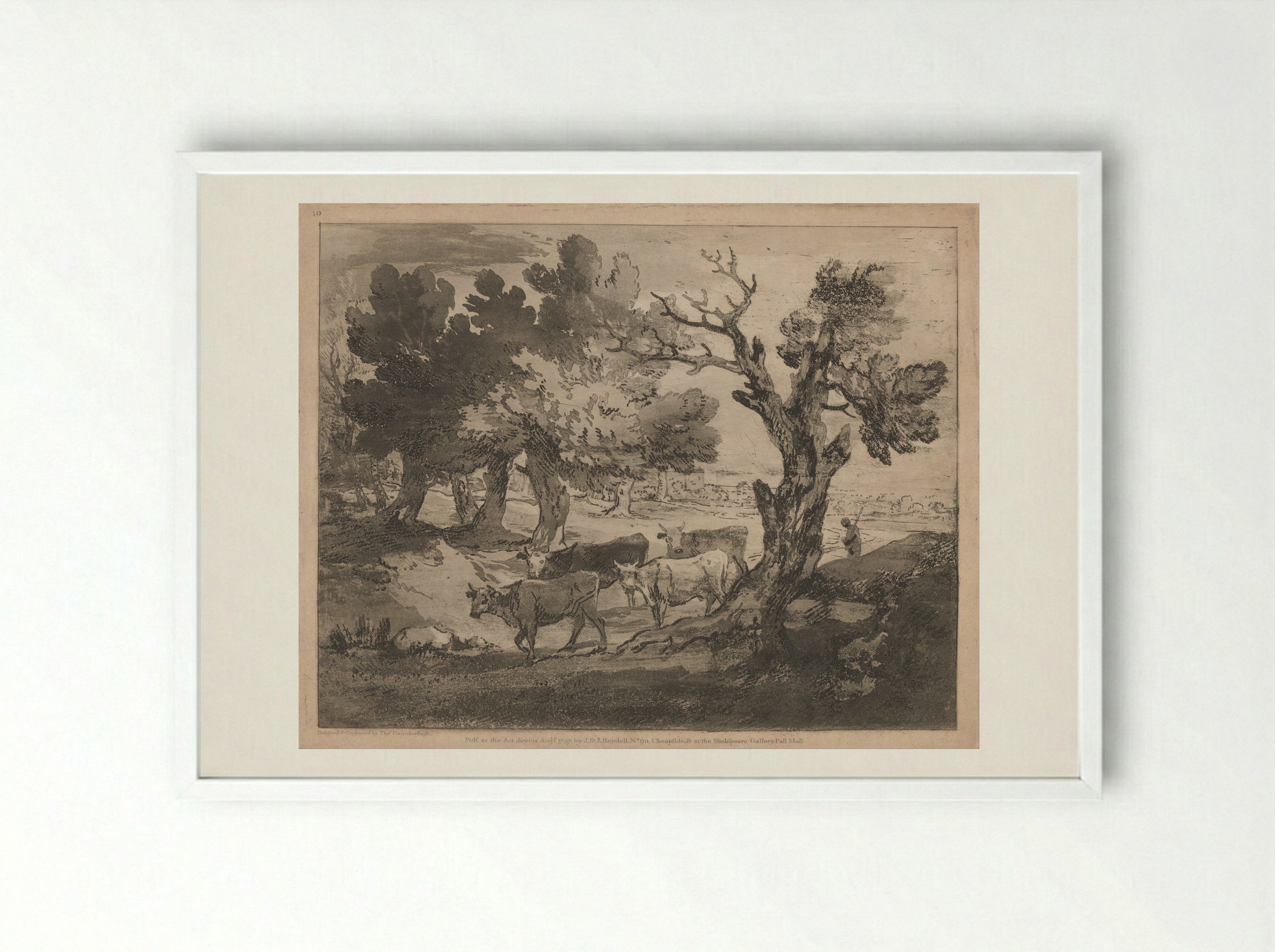Wooded Landscape with Horseman - Thomas Gainsborough - Framed Print White