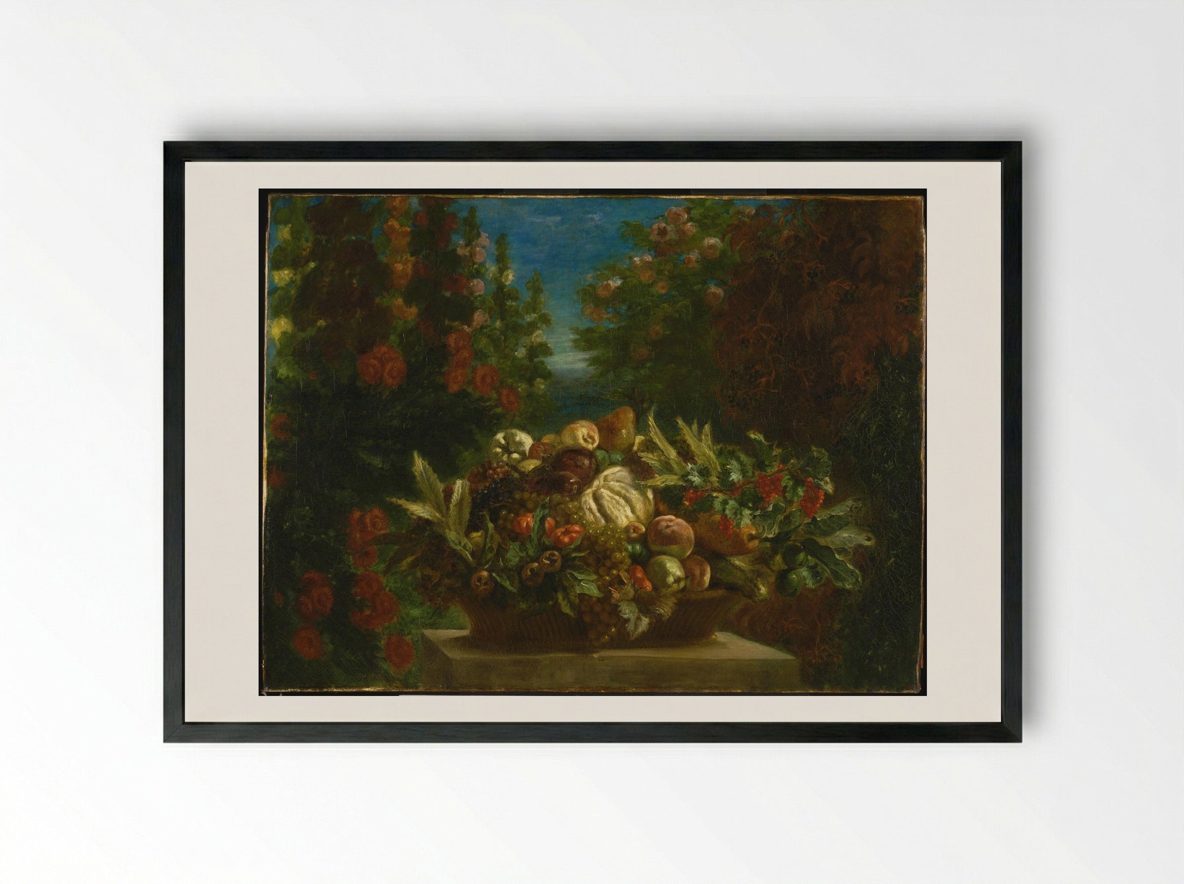 Basket of Flowers - Eugène Delacroix - Framed Print Black