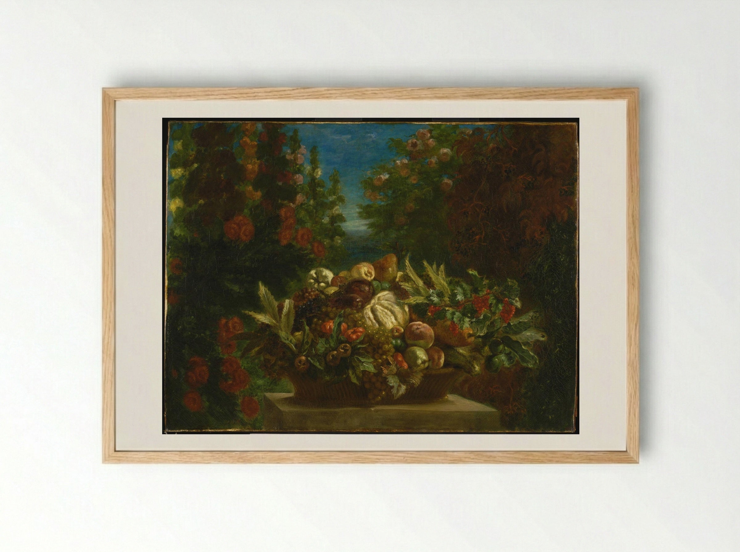 Basket of Flowers - Eugène Delacroix - Framed Print Wood