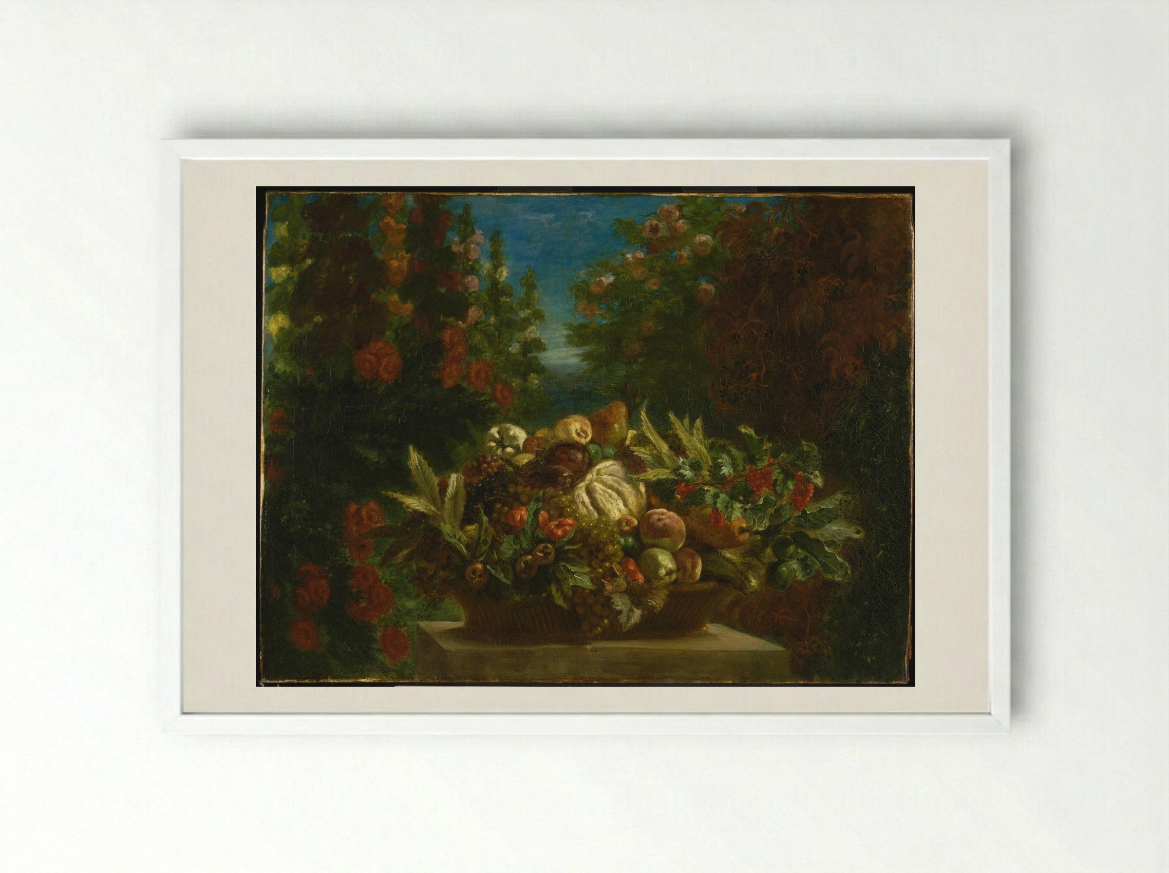 Basket of Flowers - Eugène Delacroix - Framed Print White