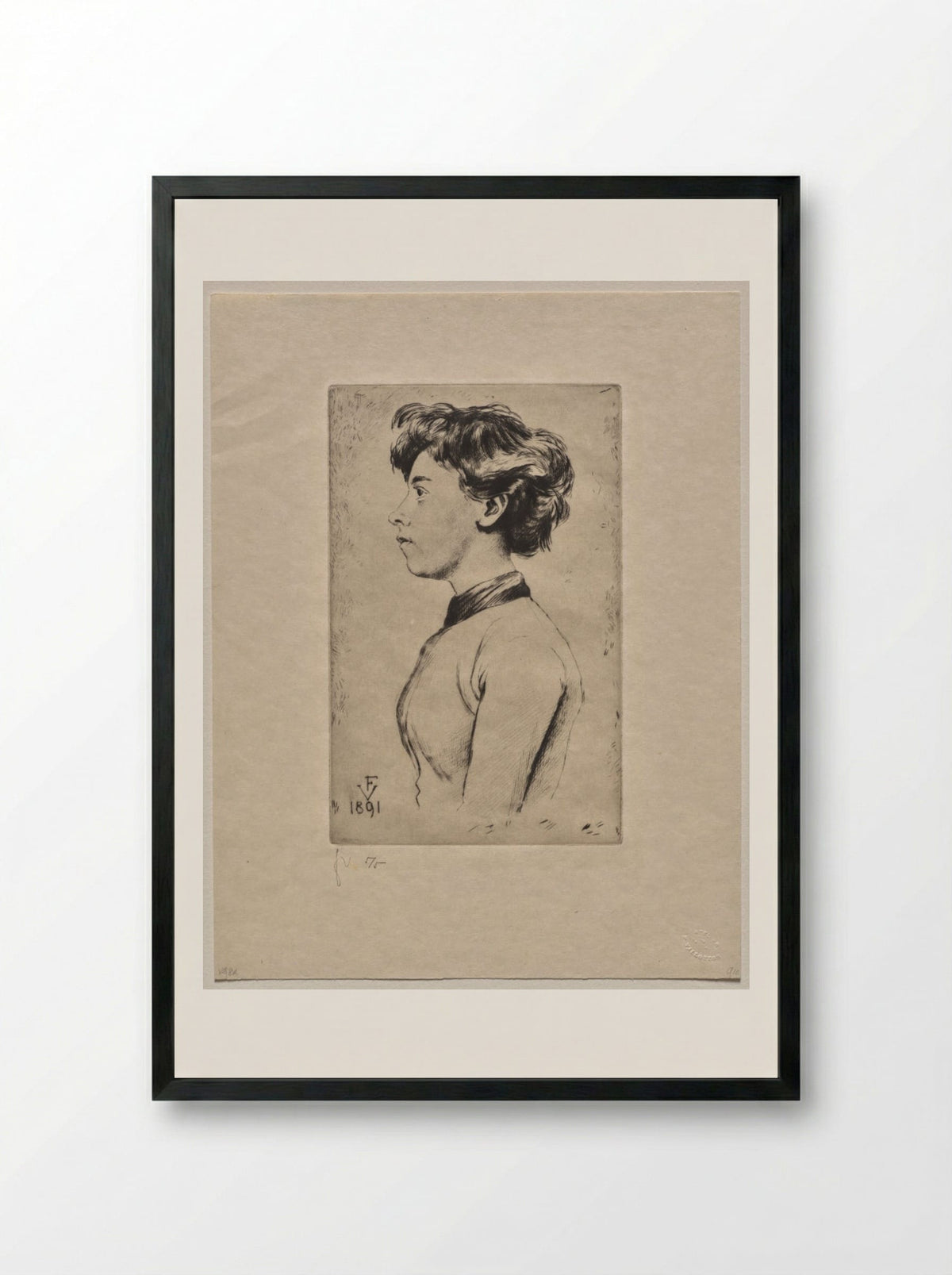 Young Girl in Profile - Félix Vallotton - Framed Print Black