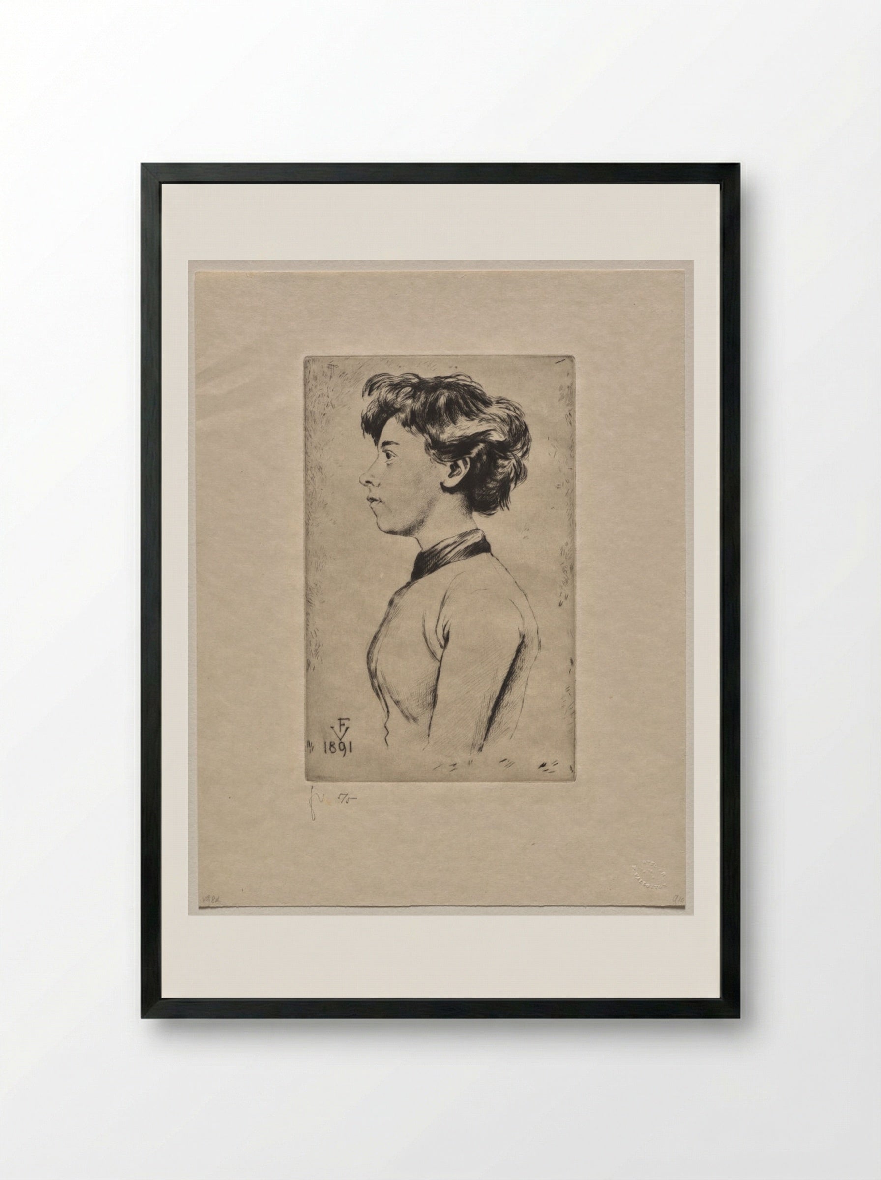 Young Girl in Profile - Félix Vallotton - Framed Print Black