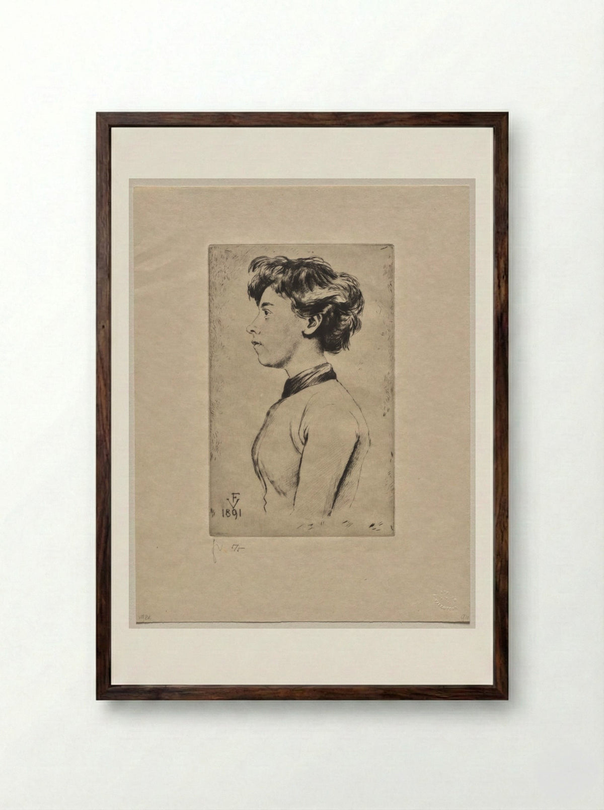 Young Girl in Profile - Félix Vallotton - Framed Print Dark Wood