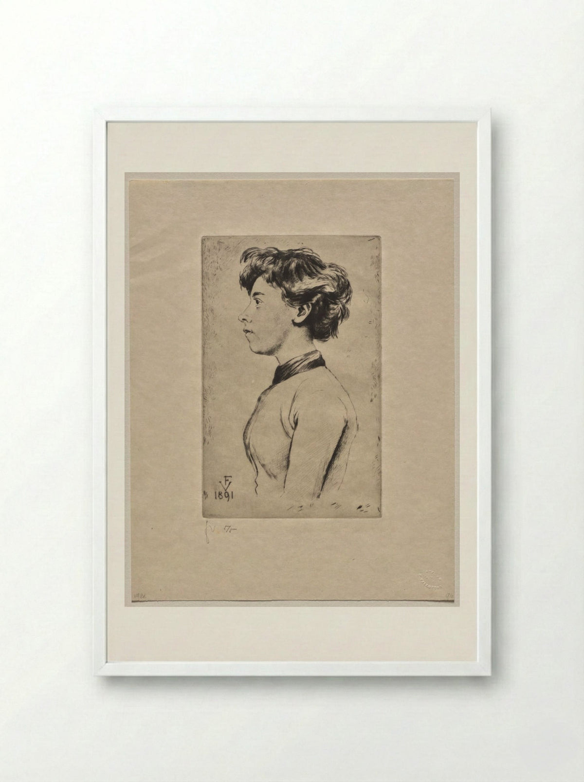 Young Girl in Profile - Félix Vallotton - Framed Print White