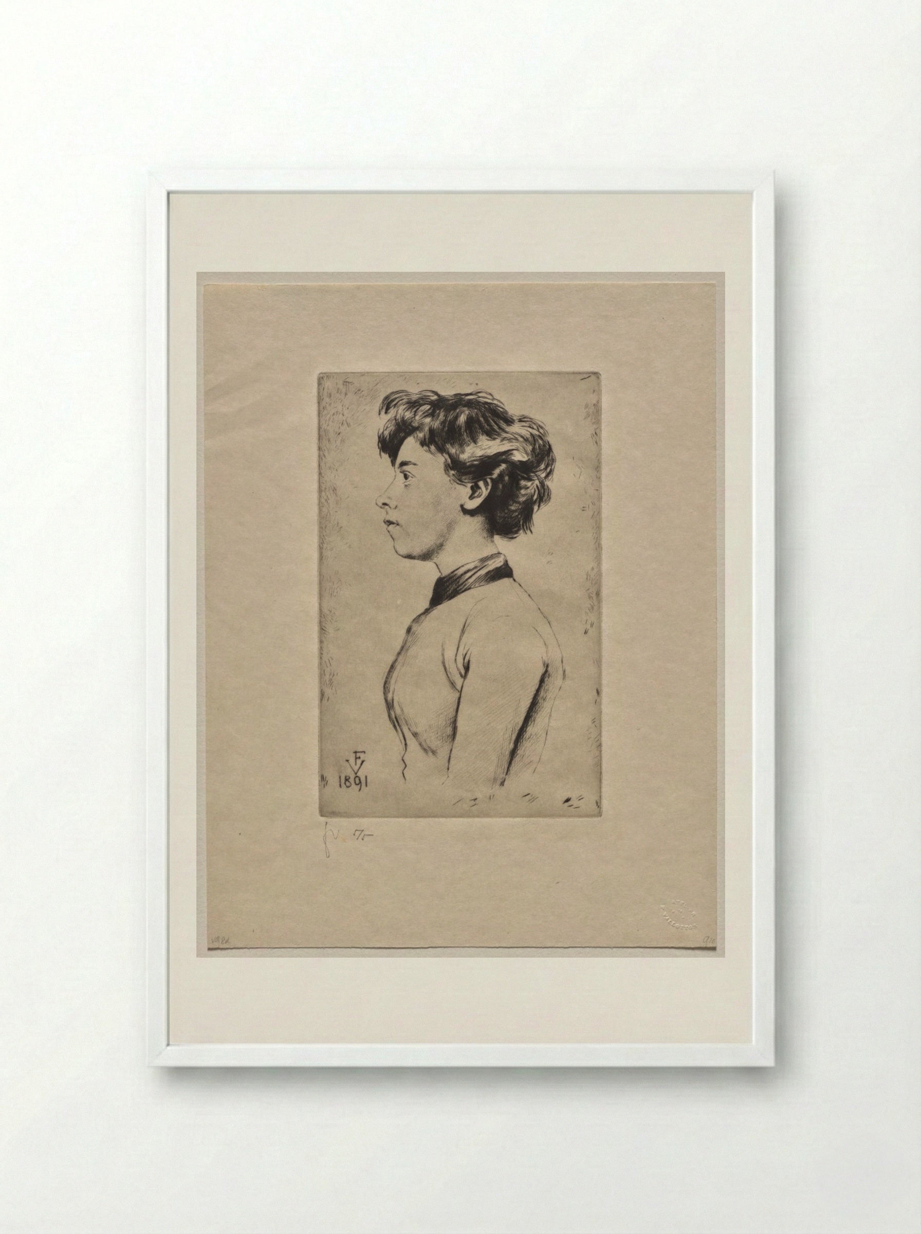 Young Girl in Profile - Félix Vallotton - Framed Print White