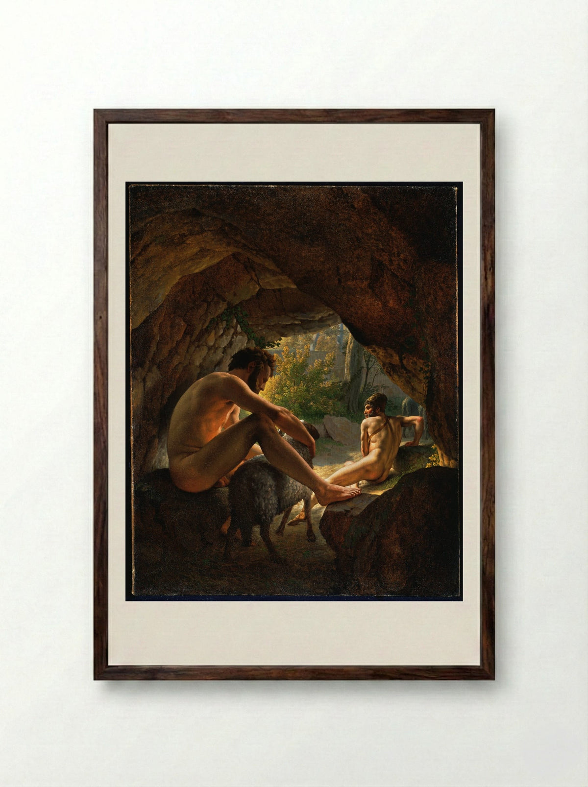 Ulysses Fleeing the Cave of Polyphemus - Christoffer Wilhelm Eckersberg - Framed Print Dark Wood