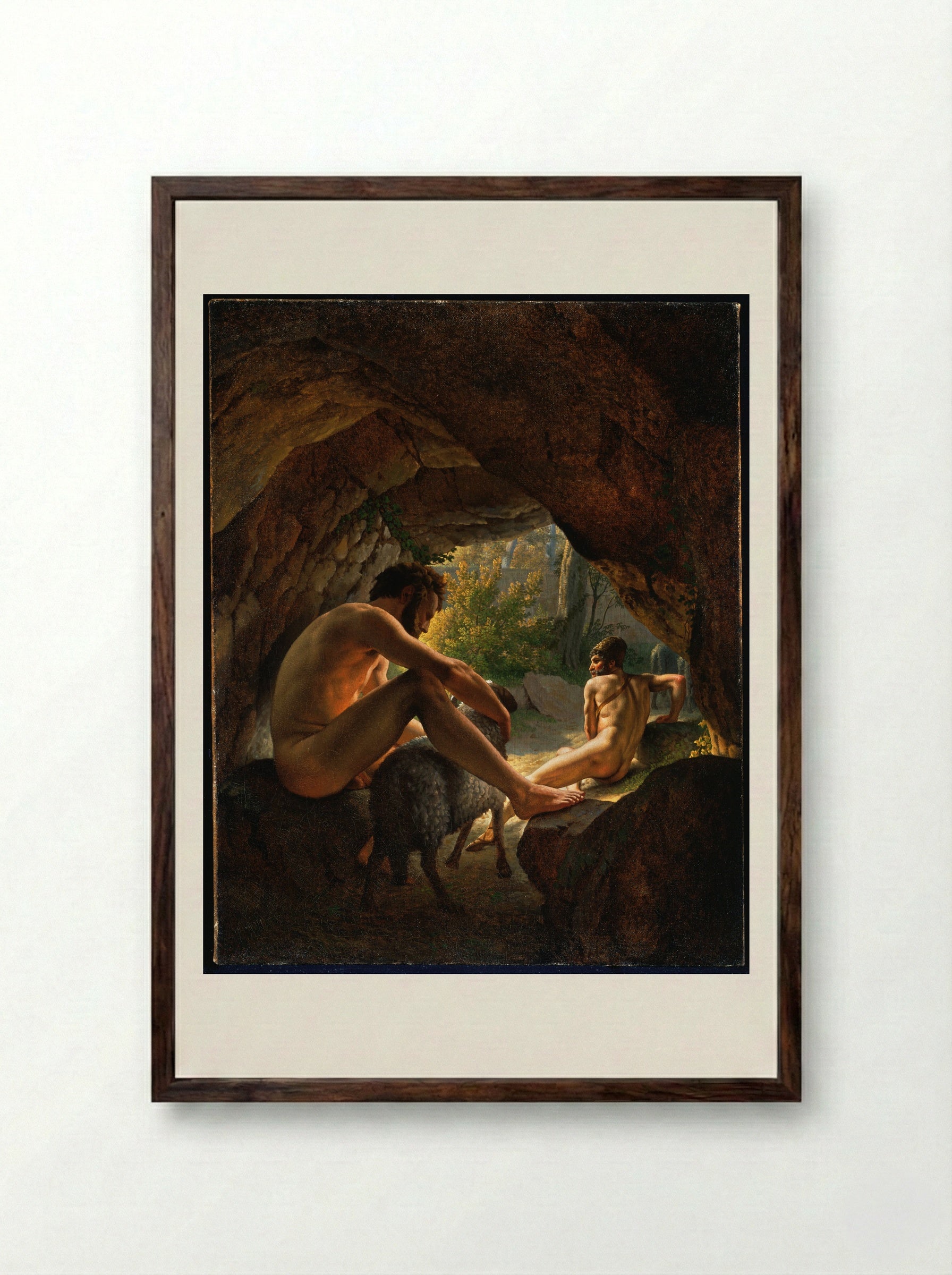 Ulysses Fleeing the Cave of Polyphemus - Christoffer Wilhelm Eckersberg - Framed Print Dark Wood