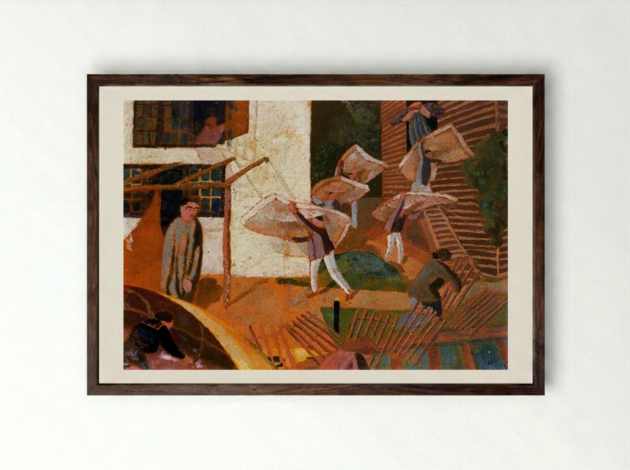 Carrying Mattresses - Stanley Spencer - Framed Print Dark Wood