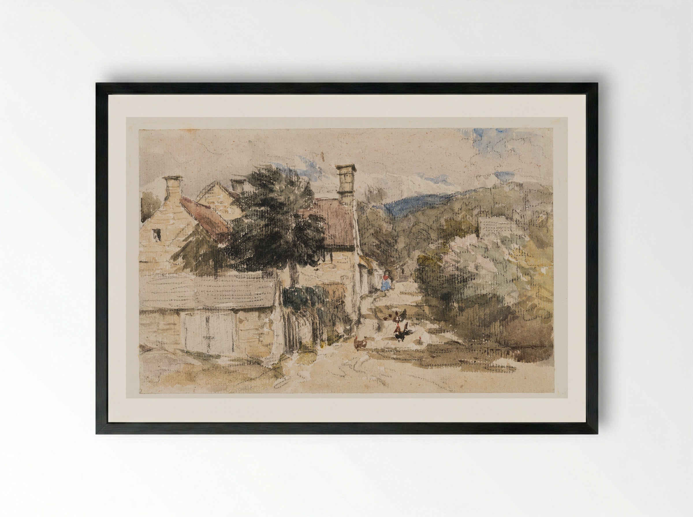A Village Street in Wales - David Cox - Framed Print Black