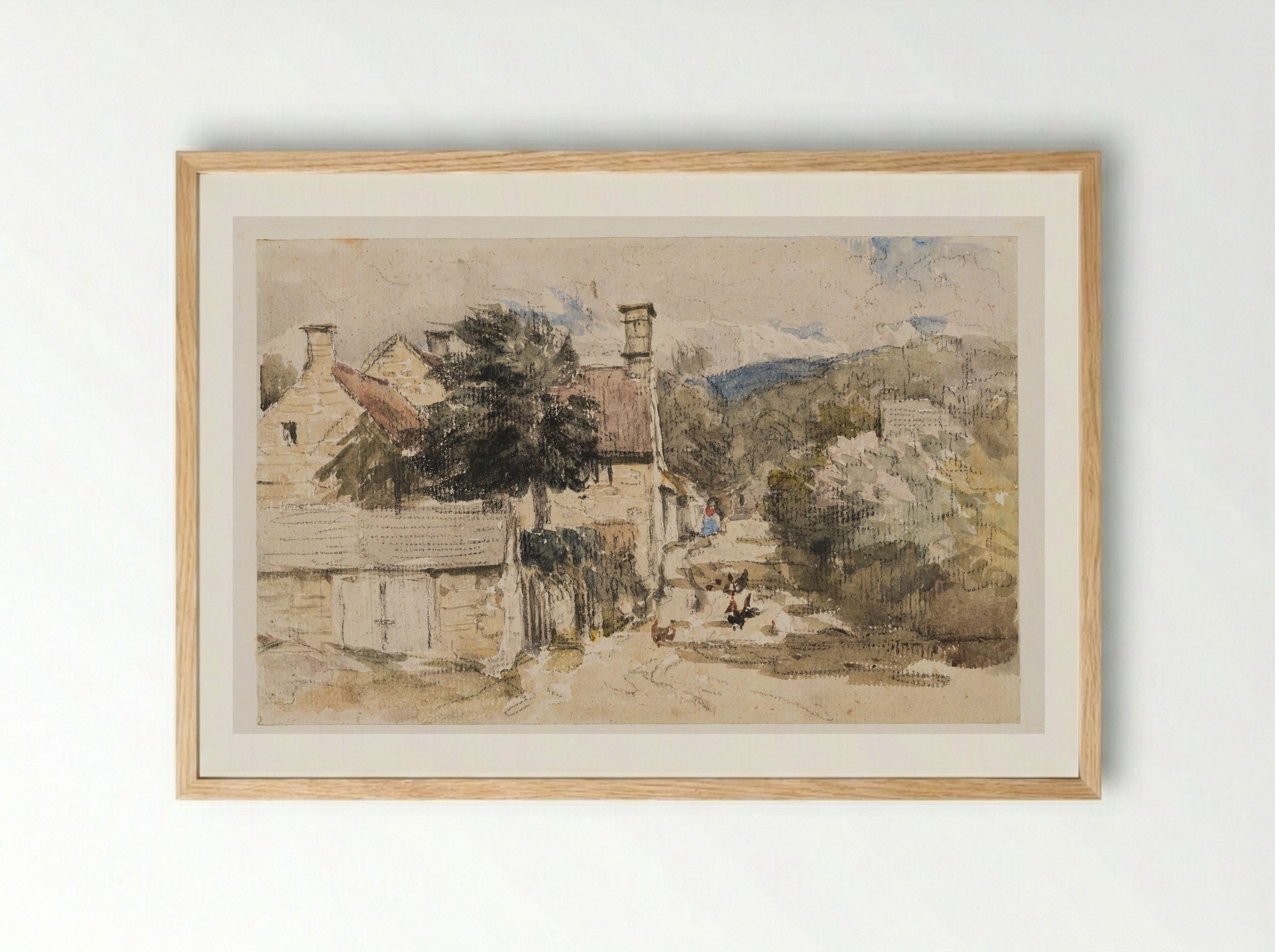 A Village Street in Wales - David Cox - Framed Print Wood