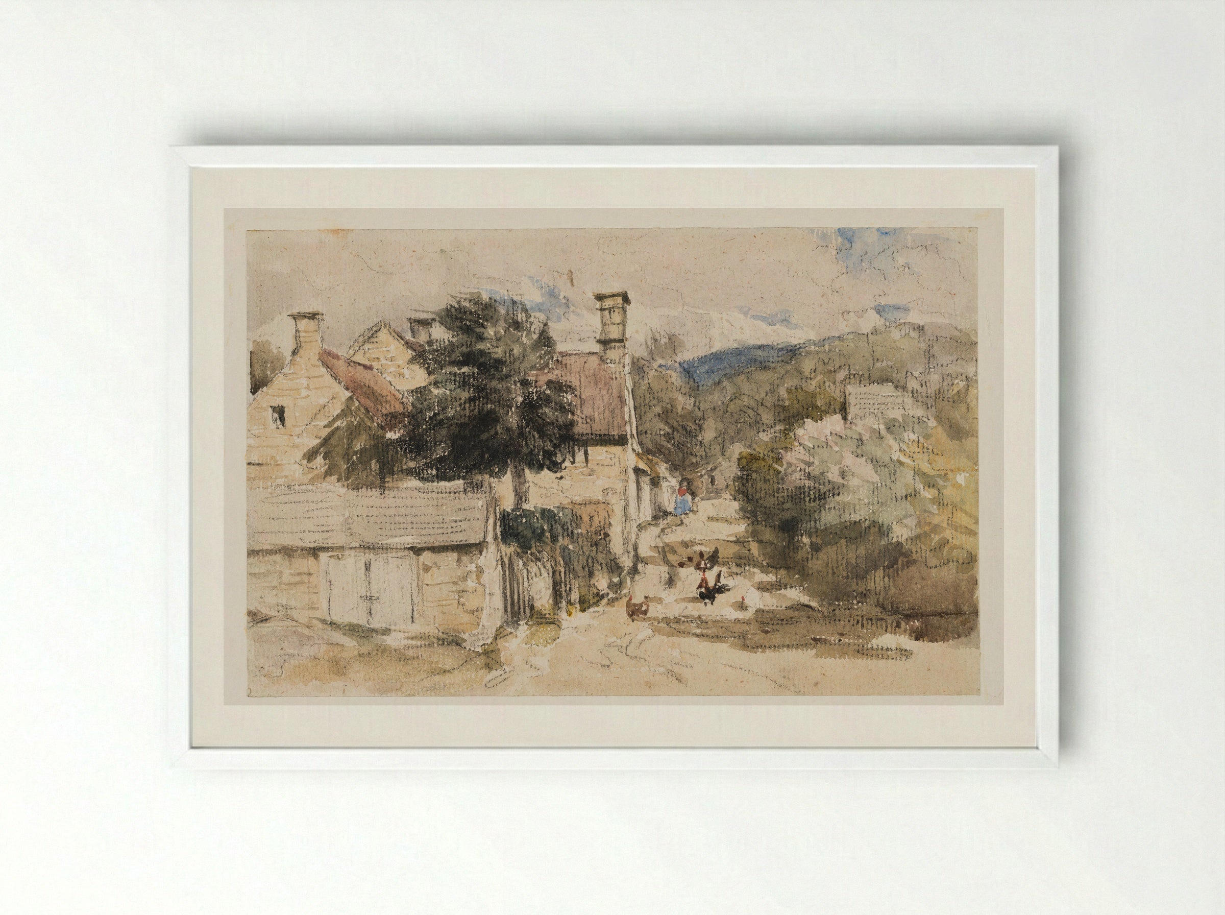 A Village Street in Wales - David Cox - Framed Print White