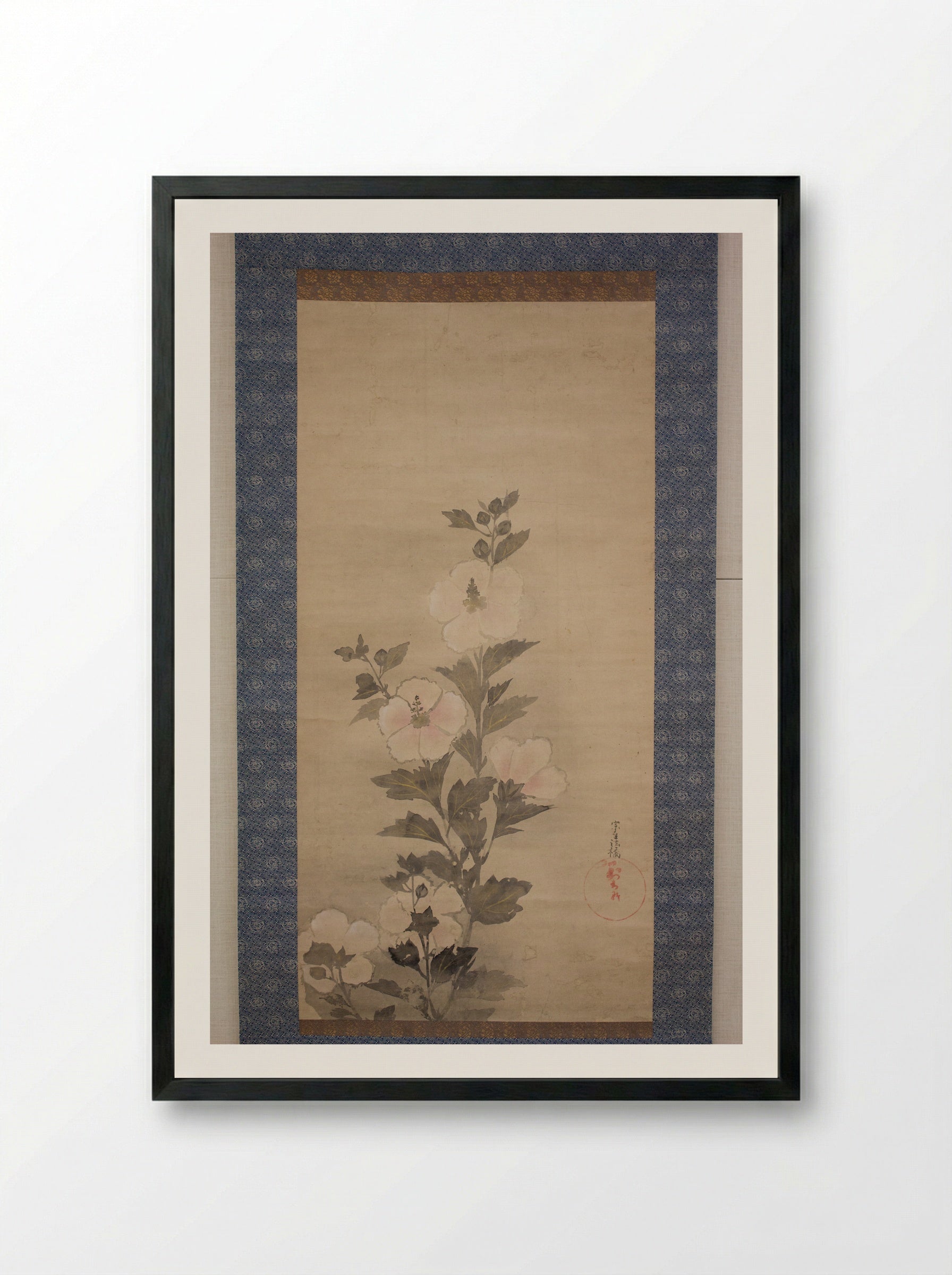 White Hollyhocks - Tawaraya Sōtatsu - Framed Print Black
