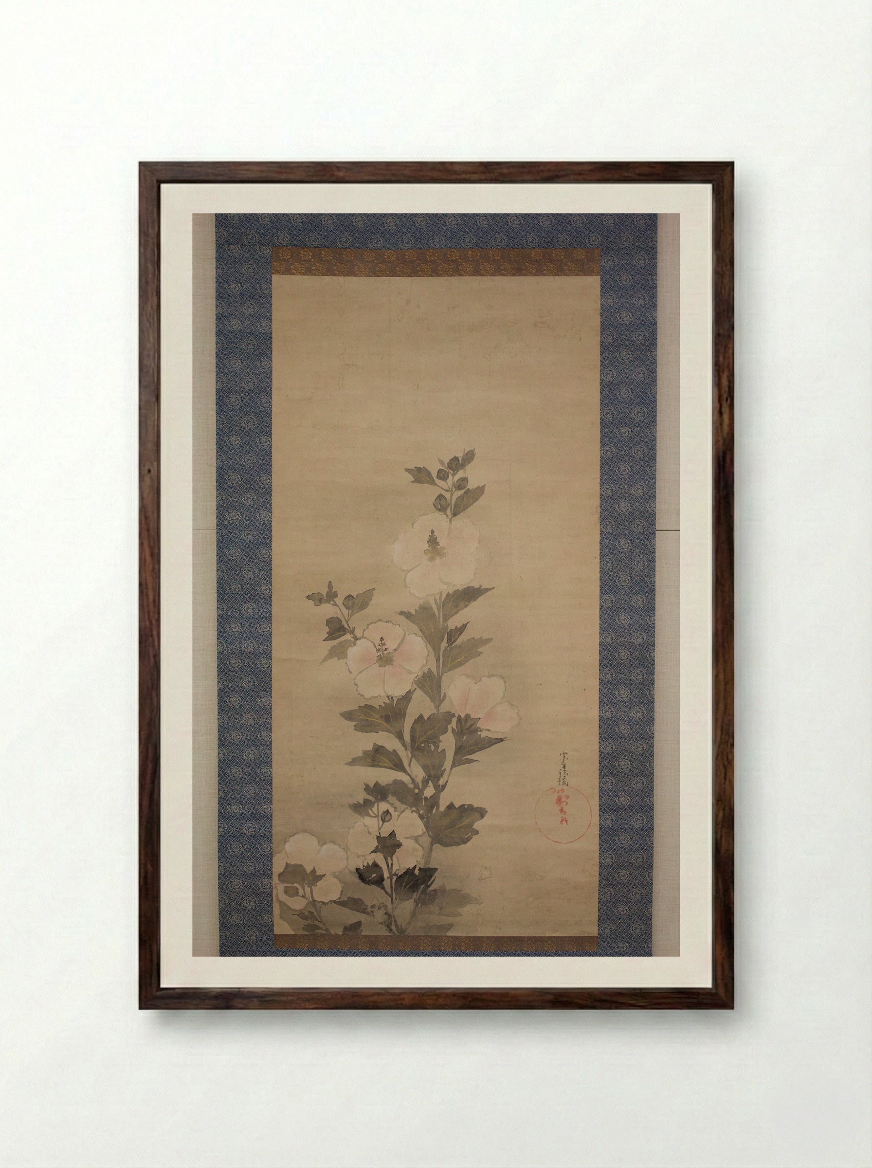 White Hollyhocks - Tawaraya Sōtatsu - Framed Print Dark Wood