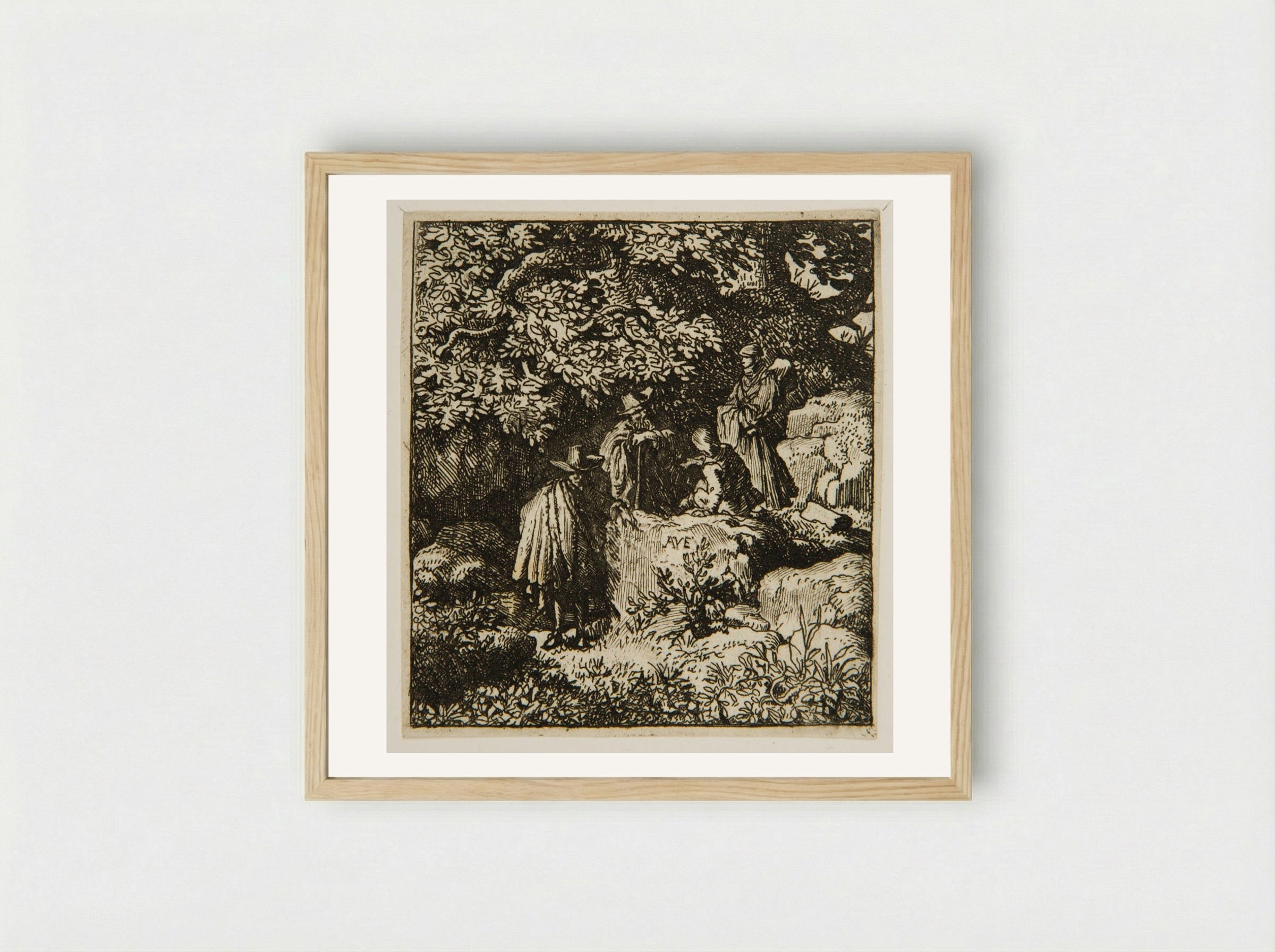 Four Figures under a Tree - Allart van Everdingen - Framed Print Wood