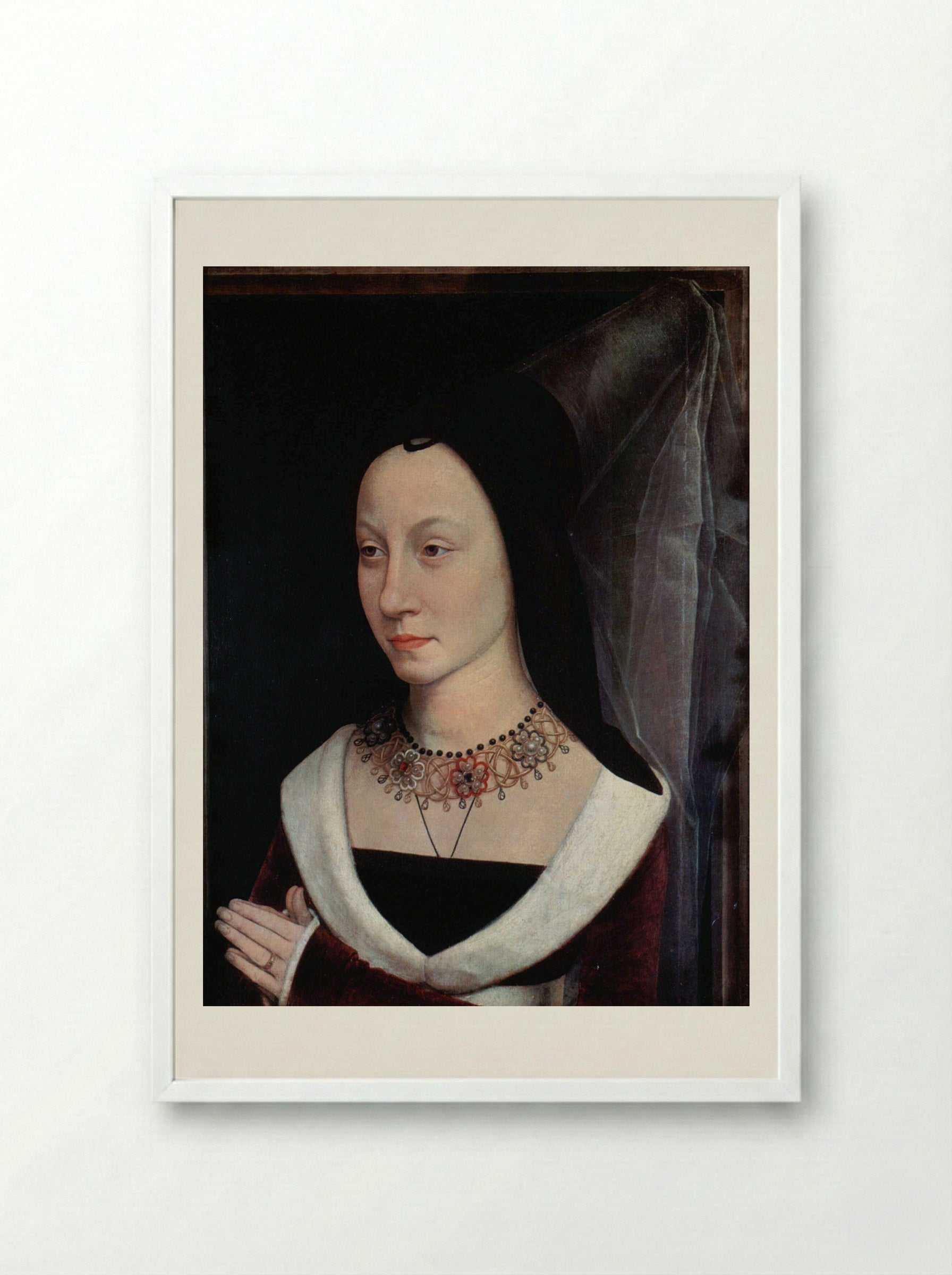 Portrait of Maria Portinari - Hans Memling - Framed Print White