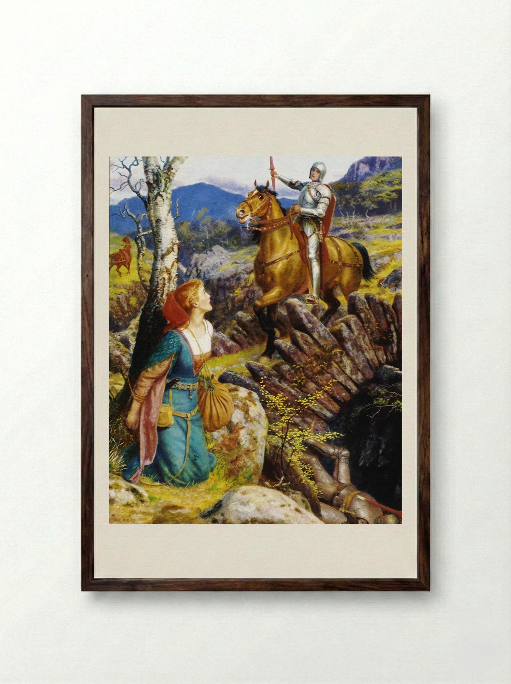The Overthrowing of the Rusty Knight - Arthur Hughes - Framed Print Dark Wood