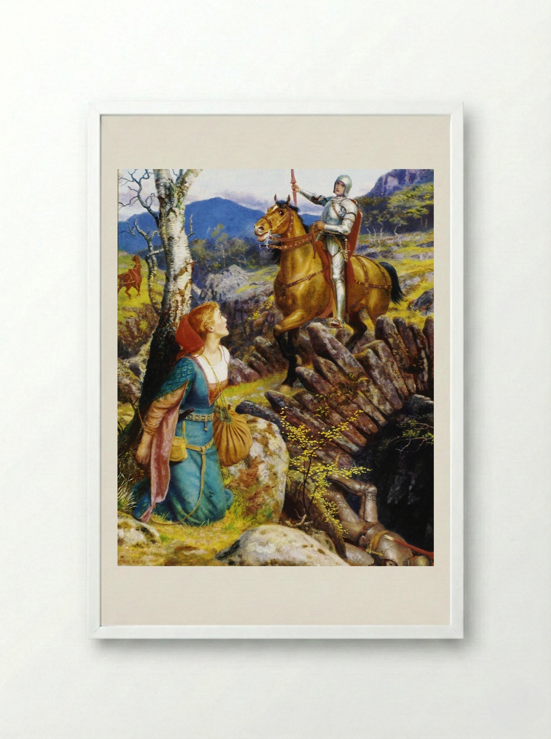 The Overthrowing of the Rusty Knight - Arthur Hughes - Framed Print White