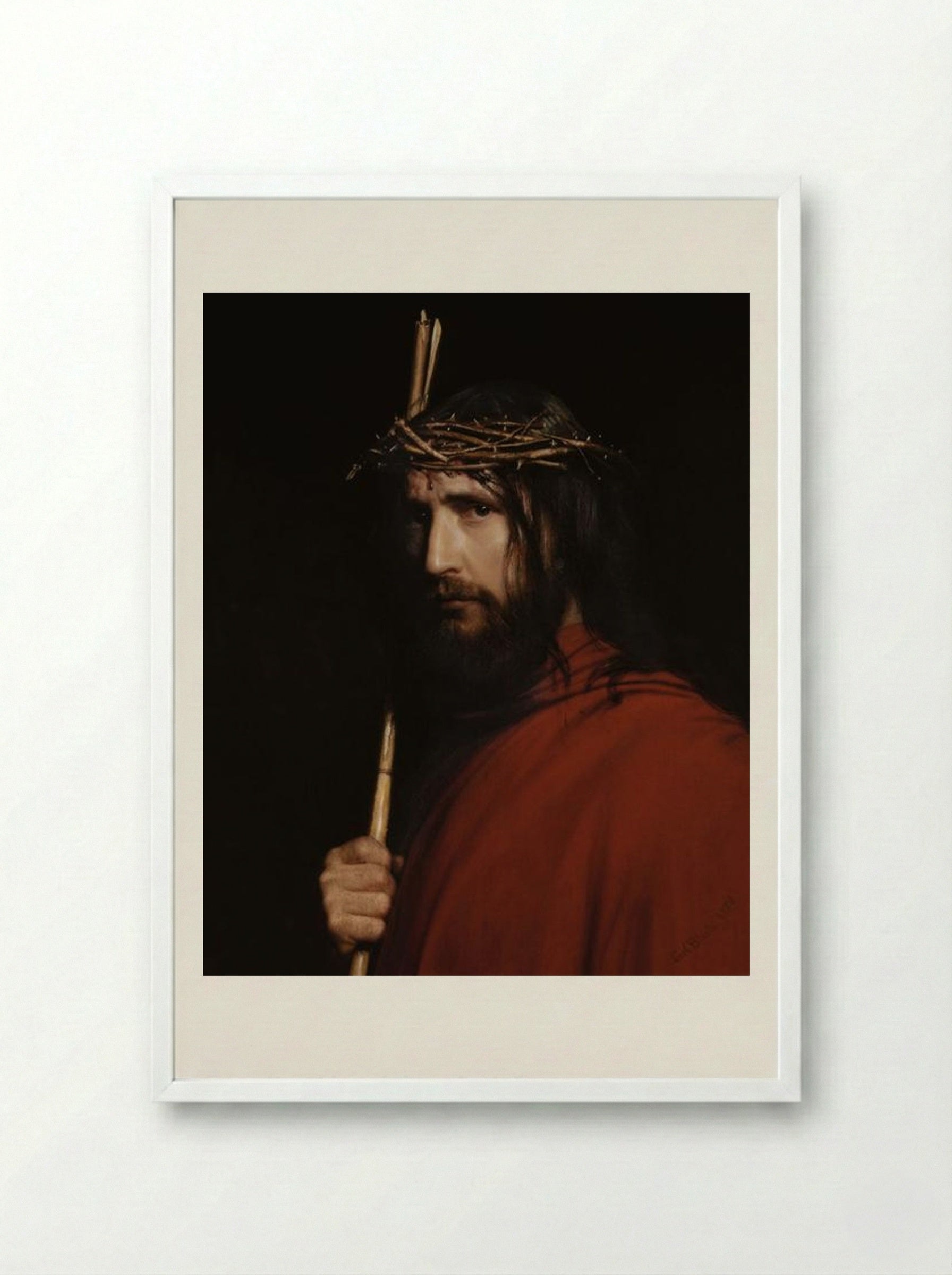 Christ with Thorns - Carl Bloch - Framed Print White